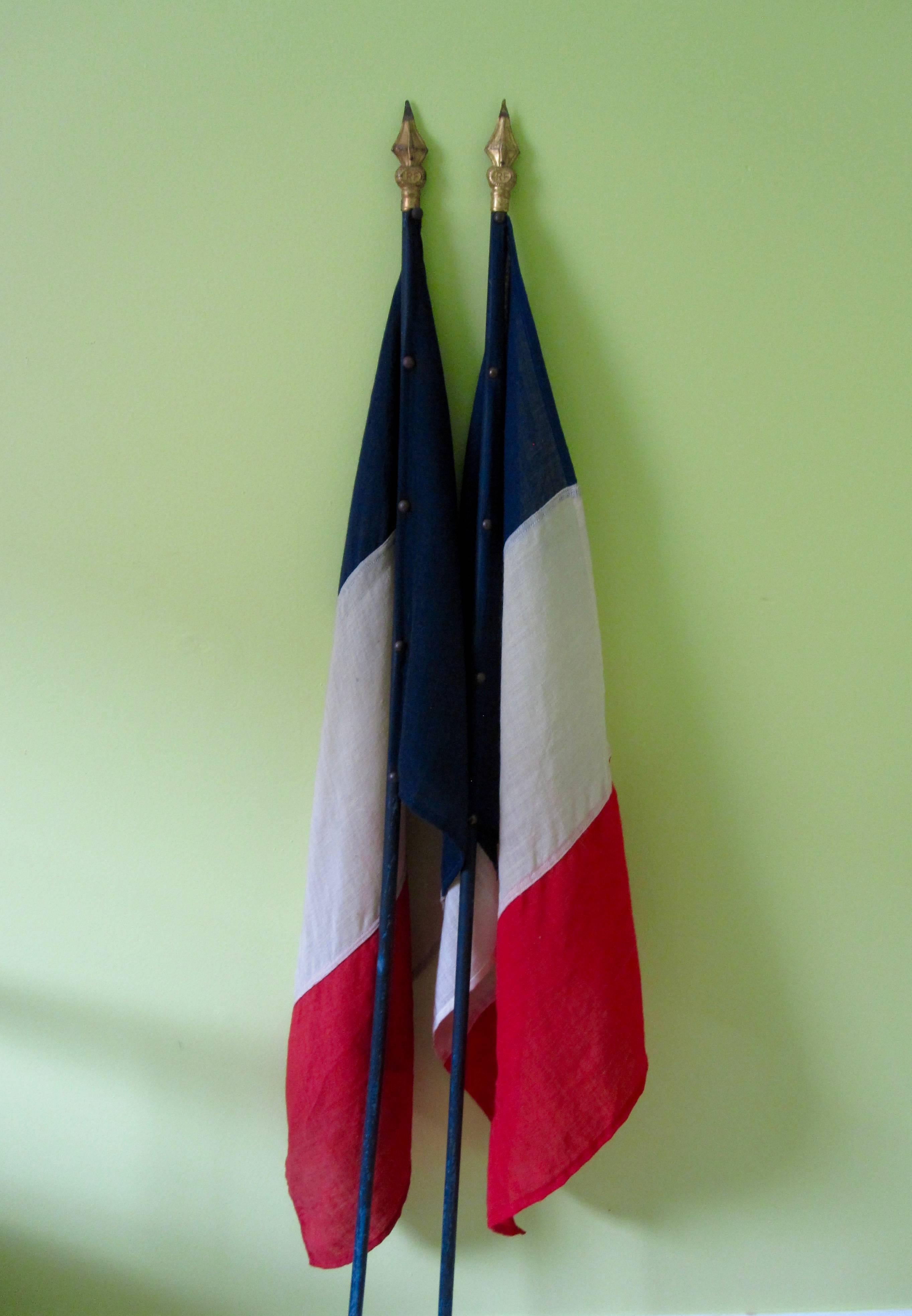 Large 1940s French Republic RF Tri-Color WWII Victory Parade Flags, a Pair 2