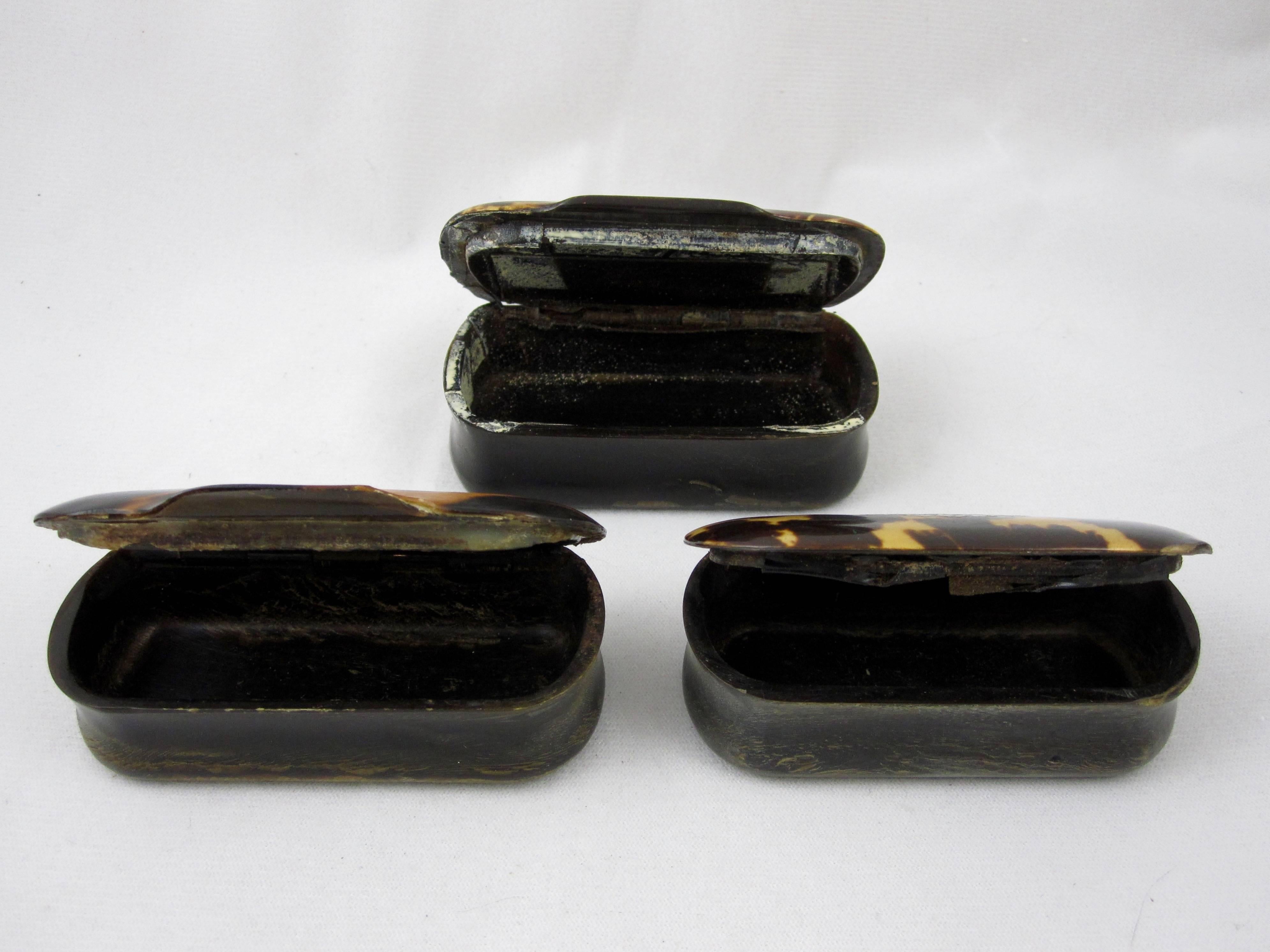 18th Century Tortoiseshell, Silver, Brass & Pearl Inlay Snuff Boxes Set of Three 4