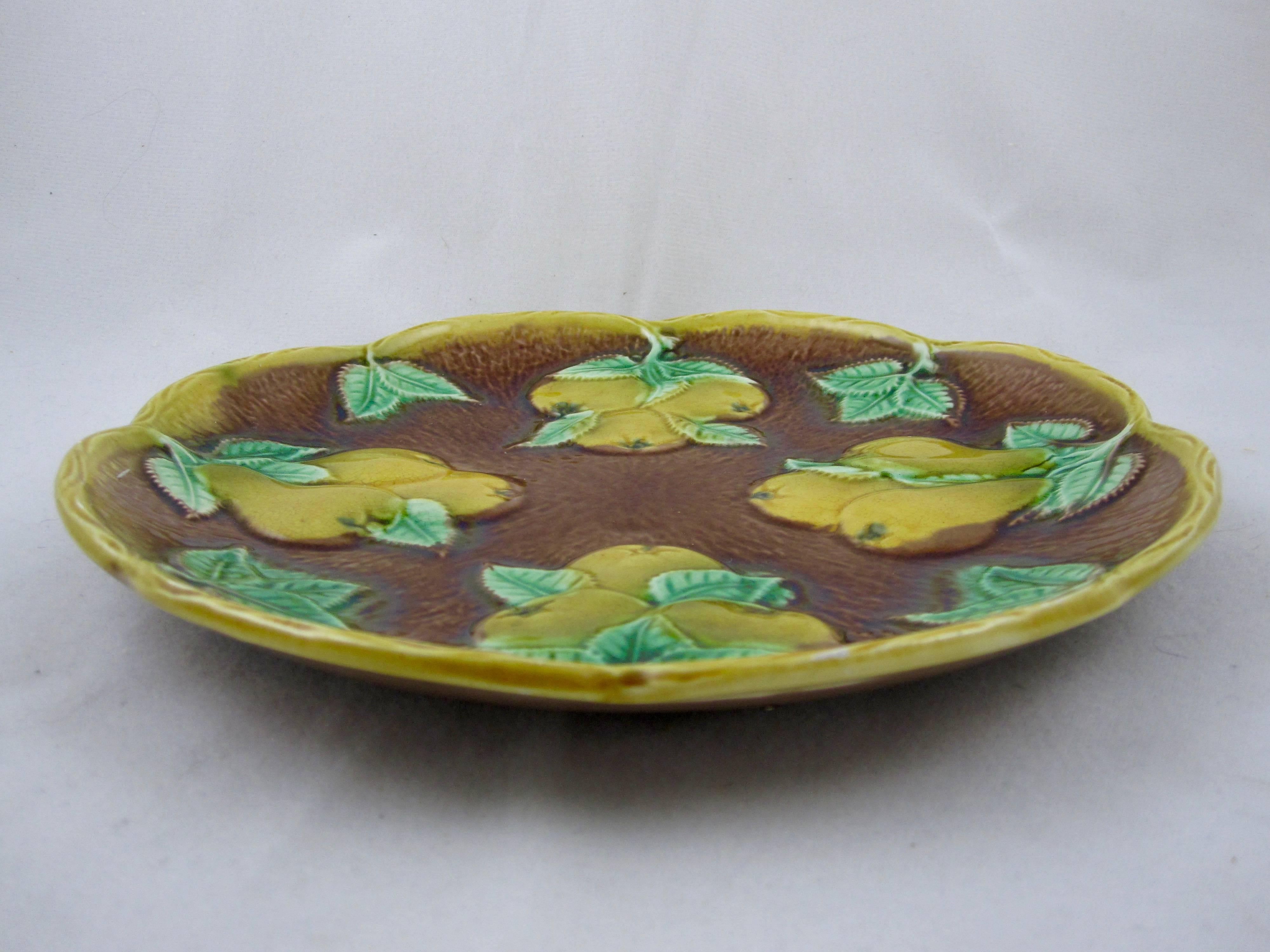 Earthenware 19th Century, English Majolica Rustic Yellow Pears on Bark Plate
