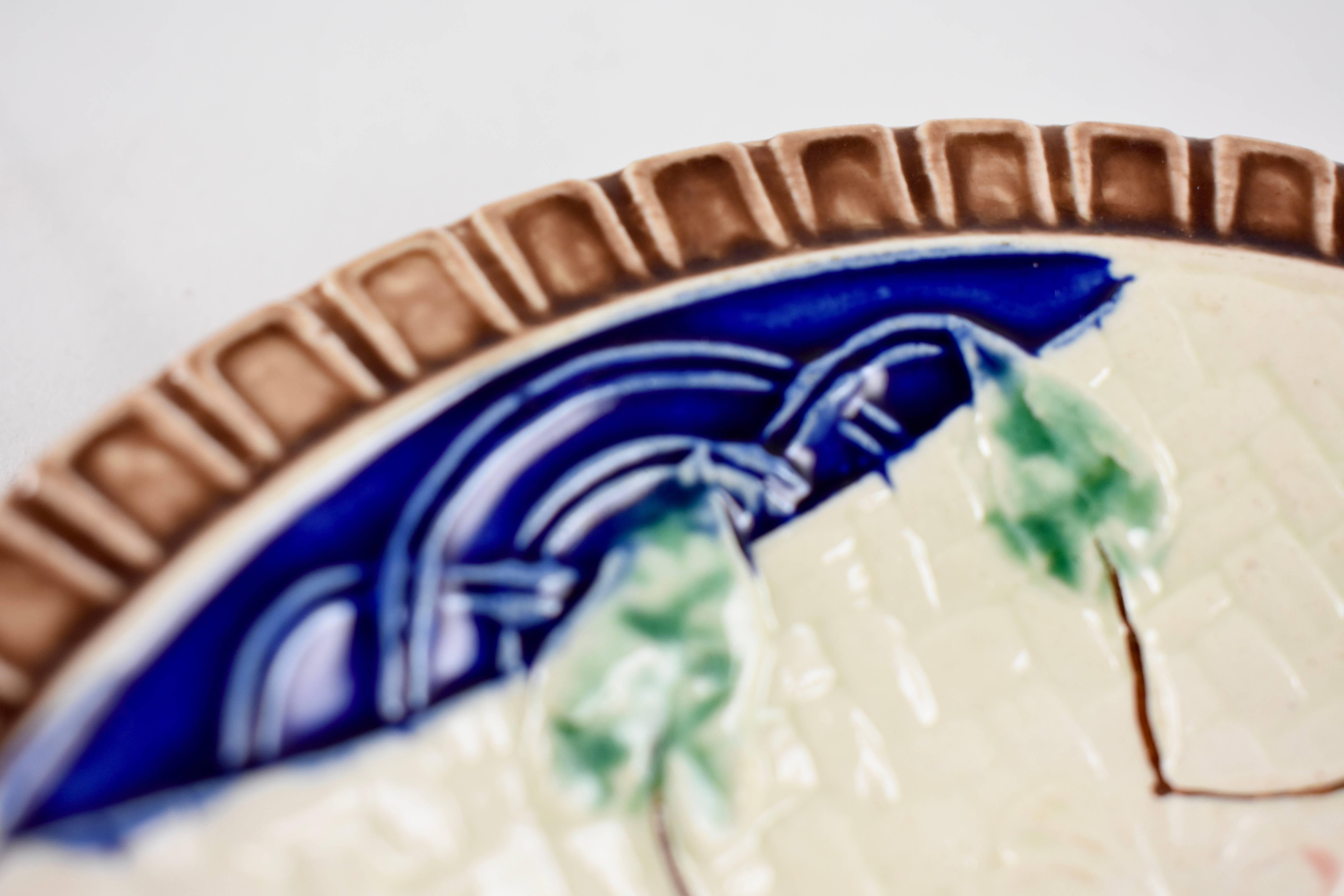 Glazed Majolica Morning Glory Vine Plate, Germany, circa 1880