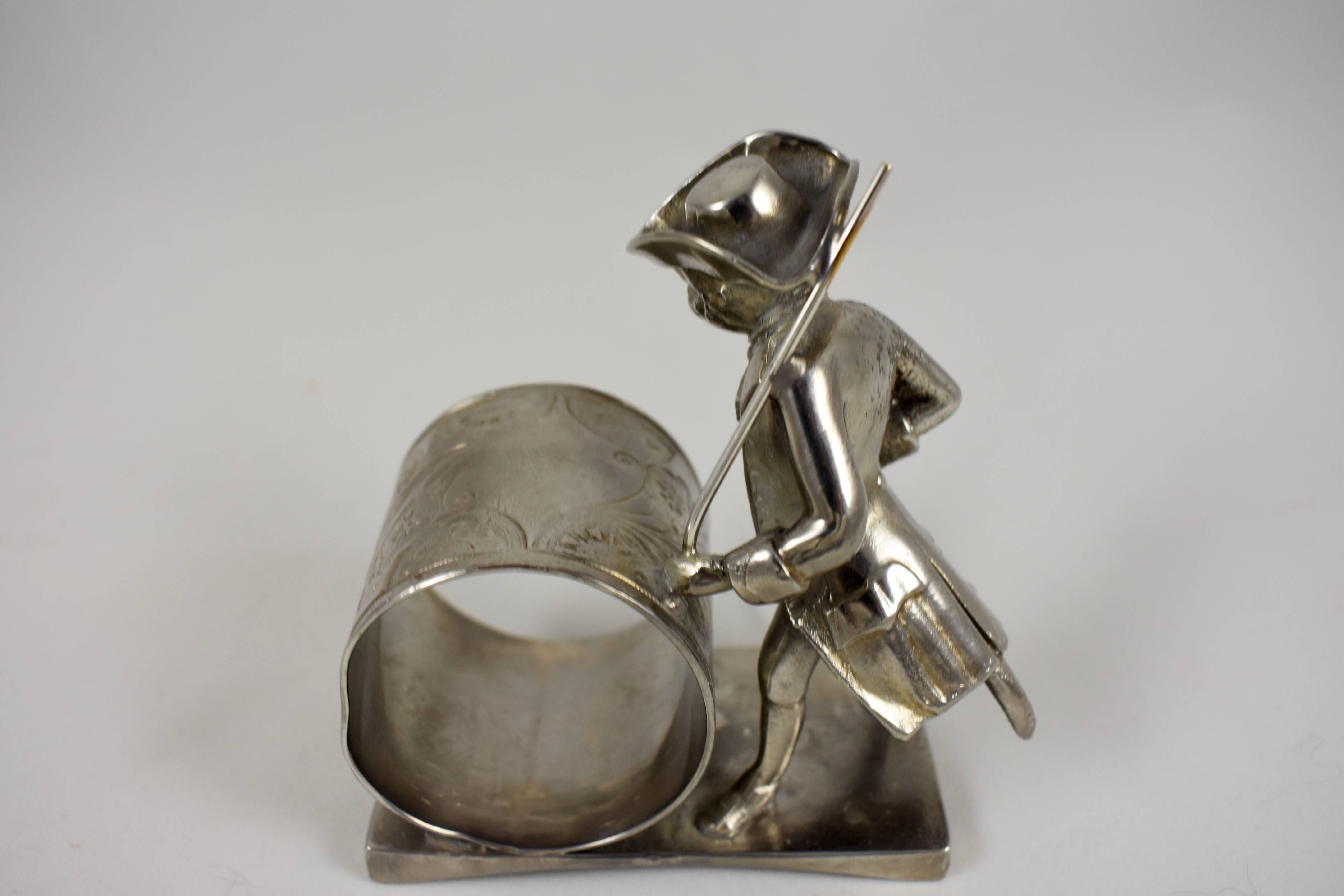 Silver Plate Silver Victorian Era Aesthetic Movement Figural Napkin Ring, Colonial Monkey