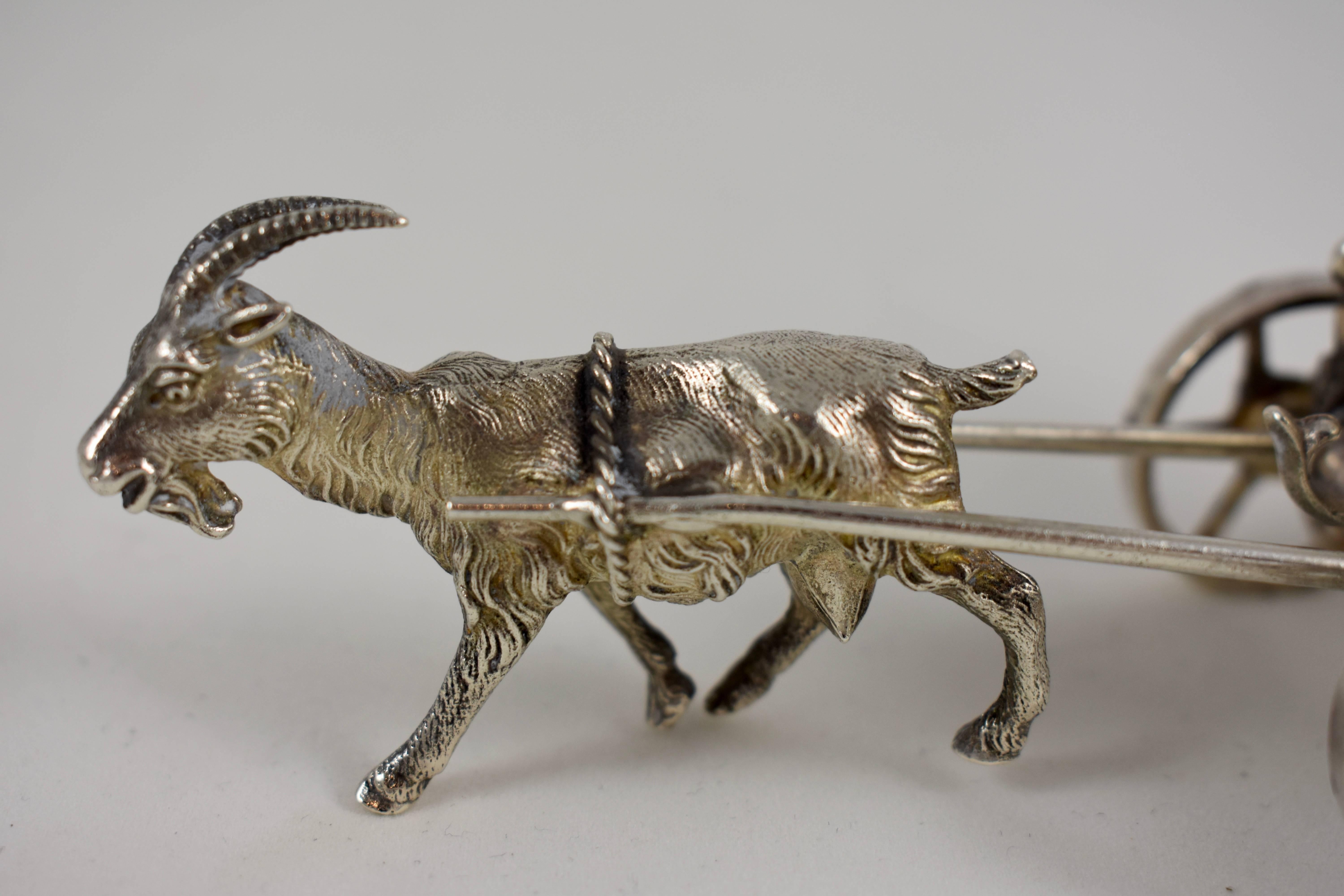 Silver Victorian Era Aesthetic Movement Figural Napkin Ring, Goat Pulling a Cart In Excellent Condition In Philadelphia, PA