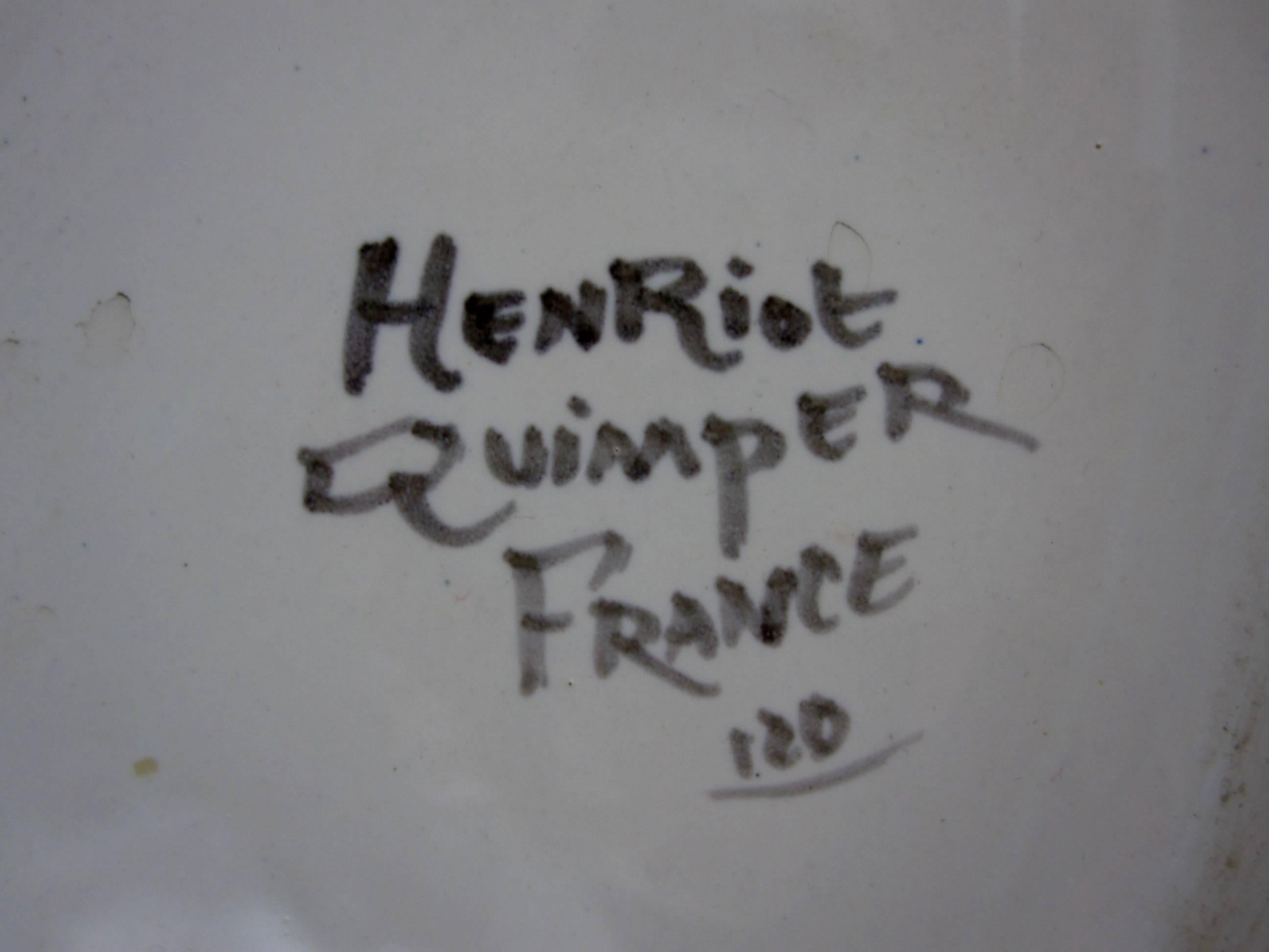 Earthenware Mid-Century HenRiot Quimper Faiençe Oval Platter, Femme de la Campagne Breton