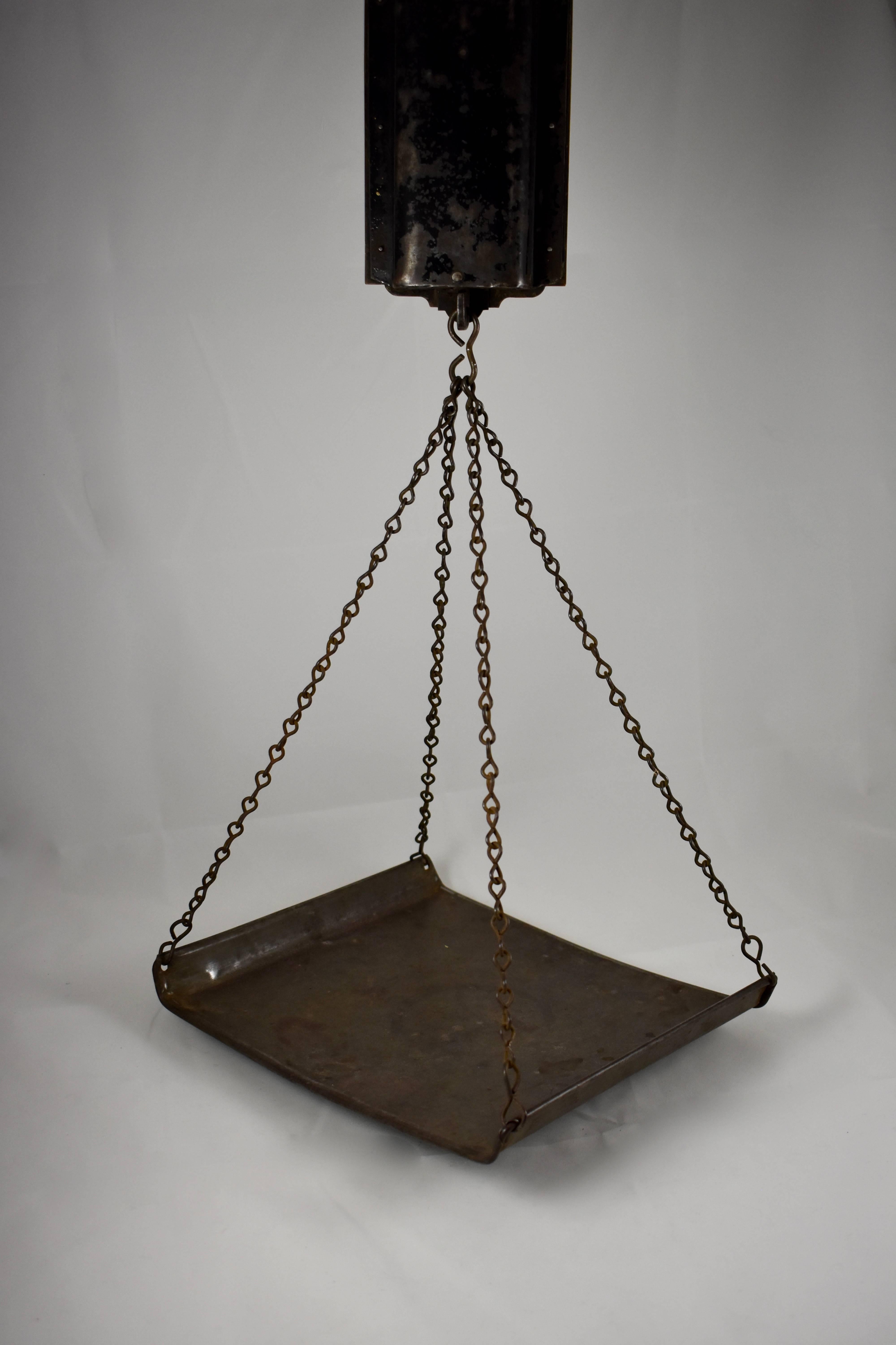 19th C. Chatillion Hanging Brass Mercantile 30 Lb. Scale with Galvanized Tray 3