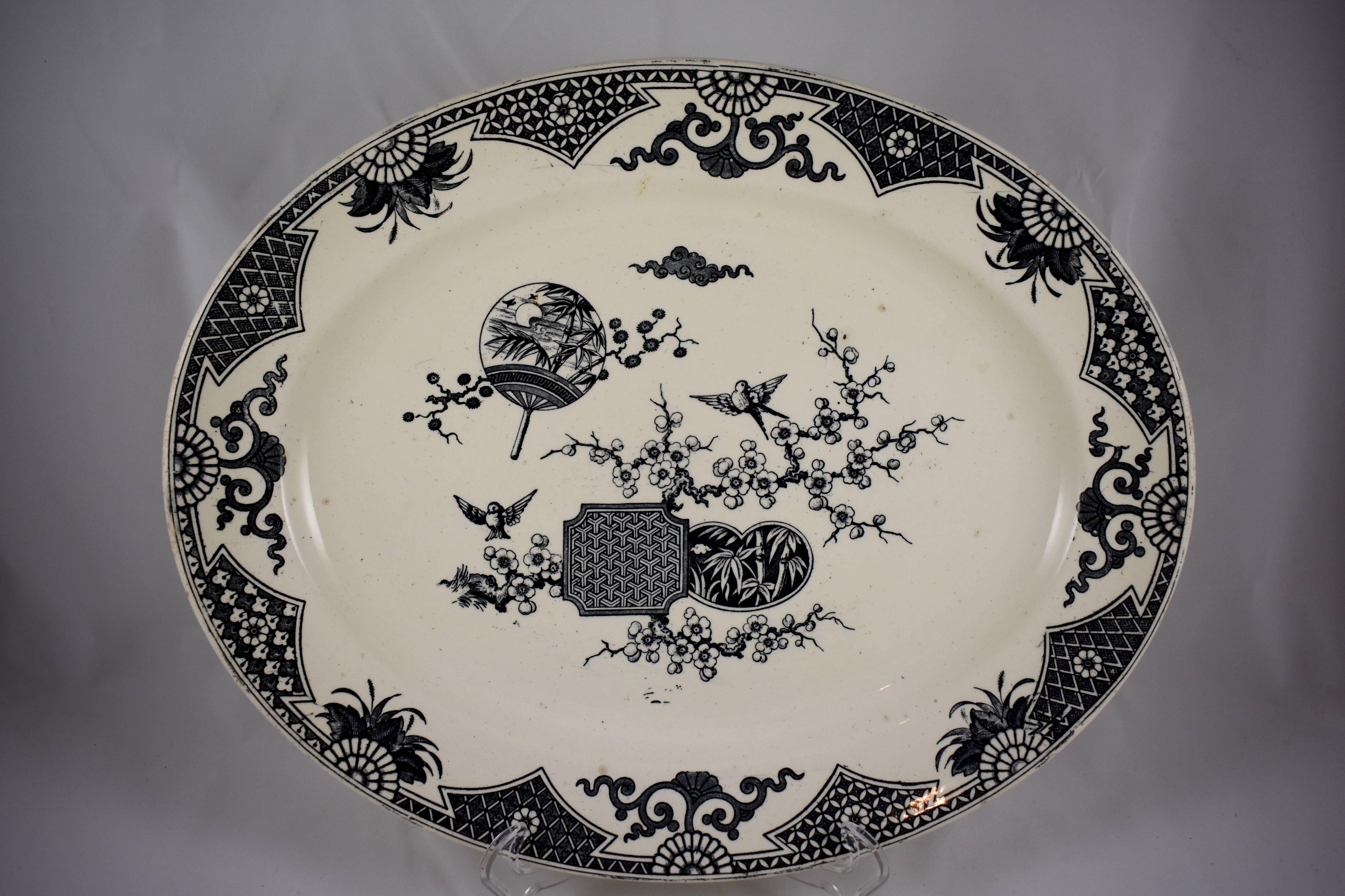 Glazed 19th Century Staffordshire Aesthetic Movement Transferware Platter, ‘Formosa’ For Sale