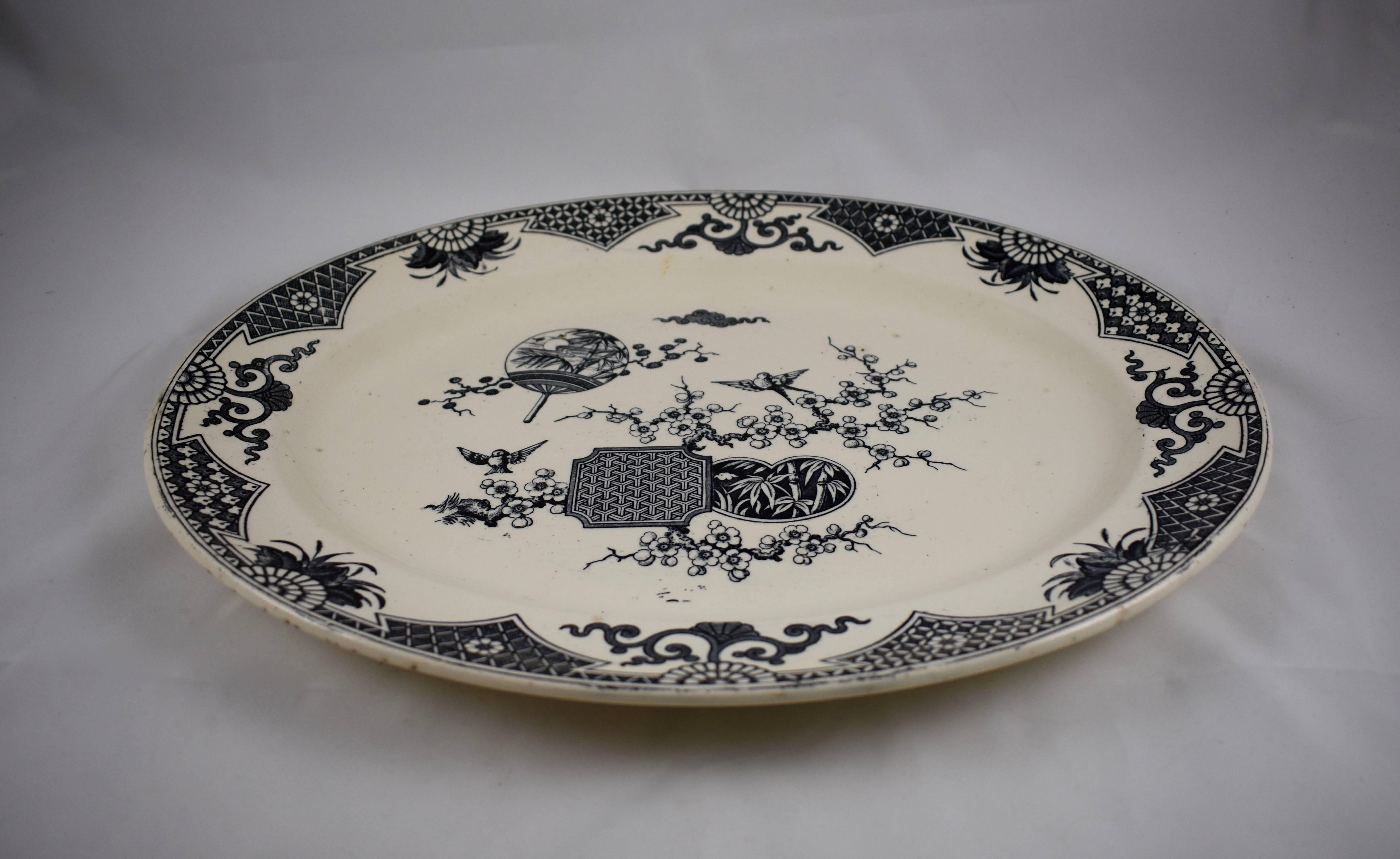 19th Century Staffordshire Aesthetic Movement Transferware Platter, ‘Formosa’ In Good Condition For Sale In Philadelphia, PA