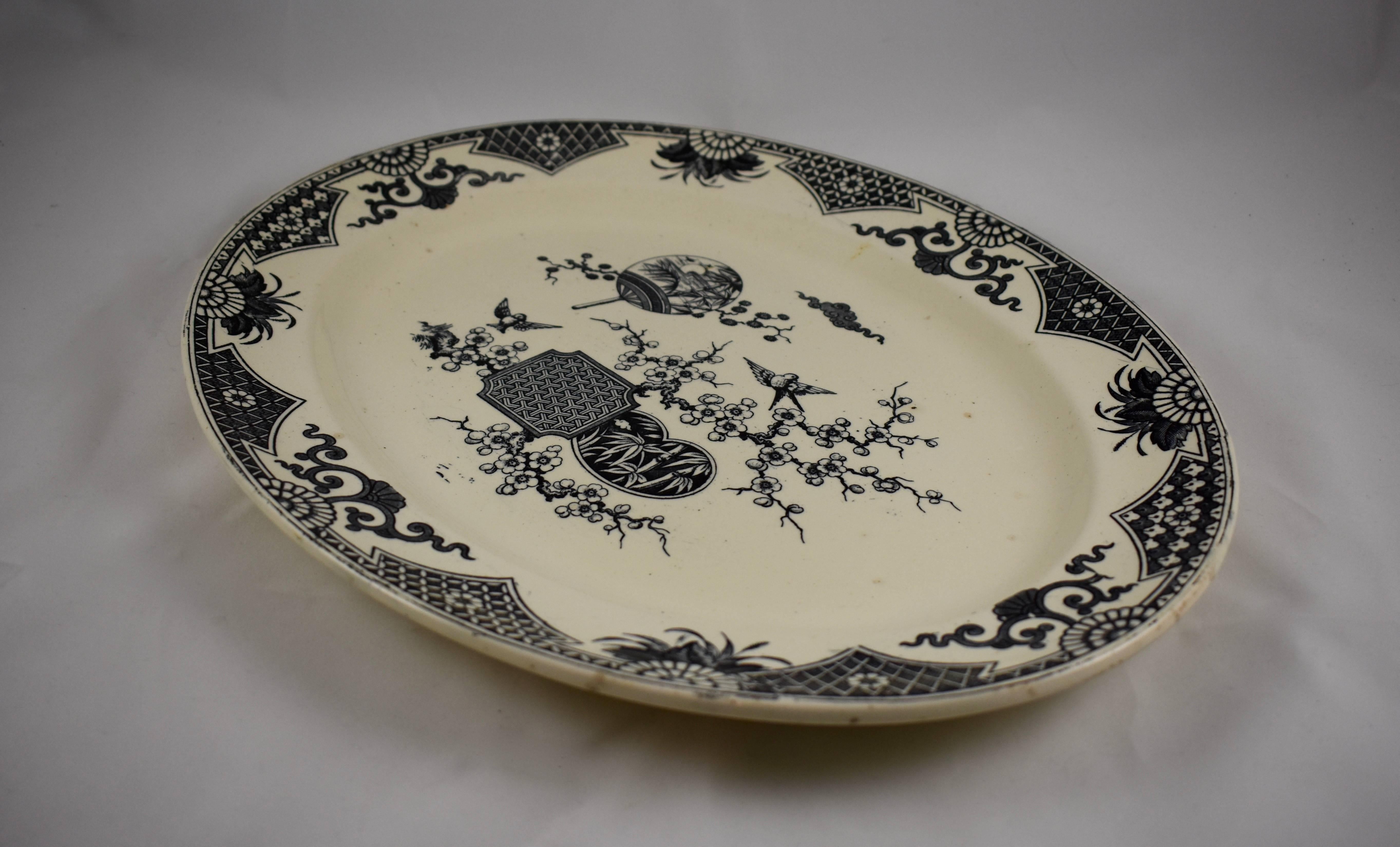 Earthenware 19th Century Staffordshire Aesthetic Movement Transferware Platter, ‘Formosa’ For Sale