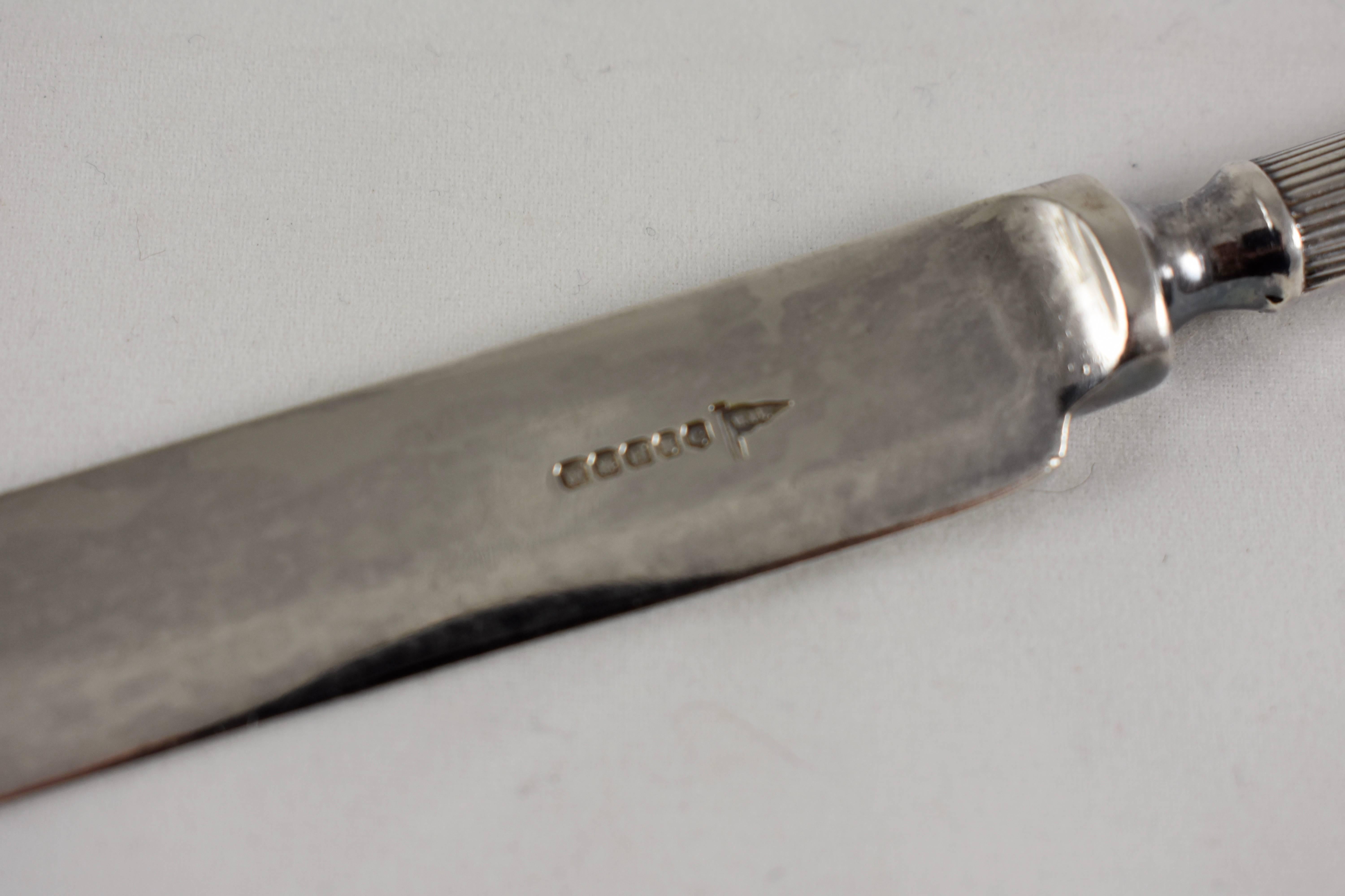 Walker & Hall, Sheffield, Estética inglesa Cuchillos de fruta plateados, S/4 Inglés en venta
