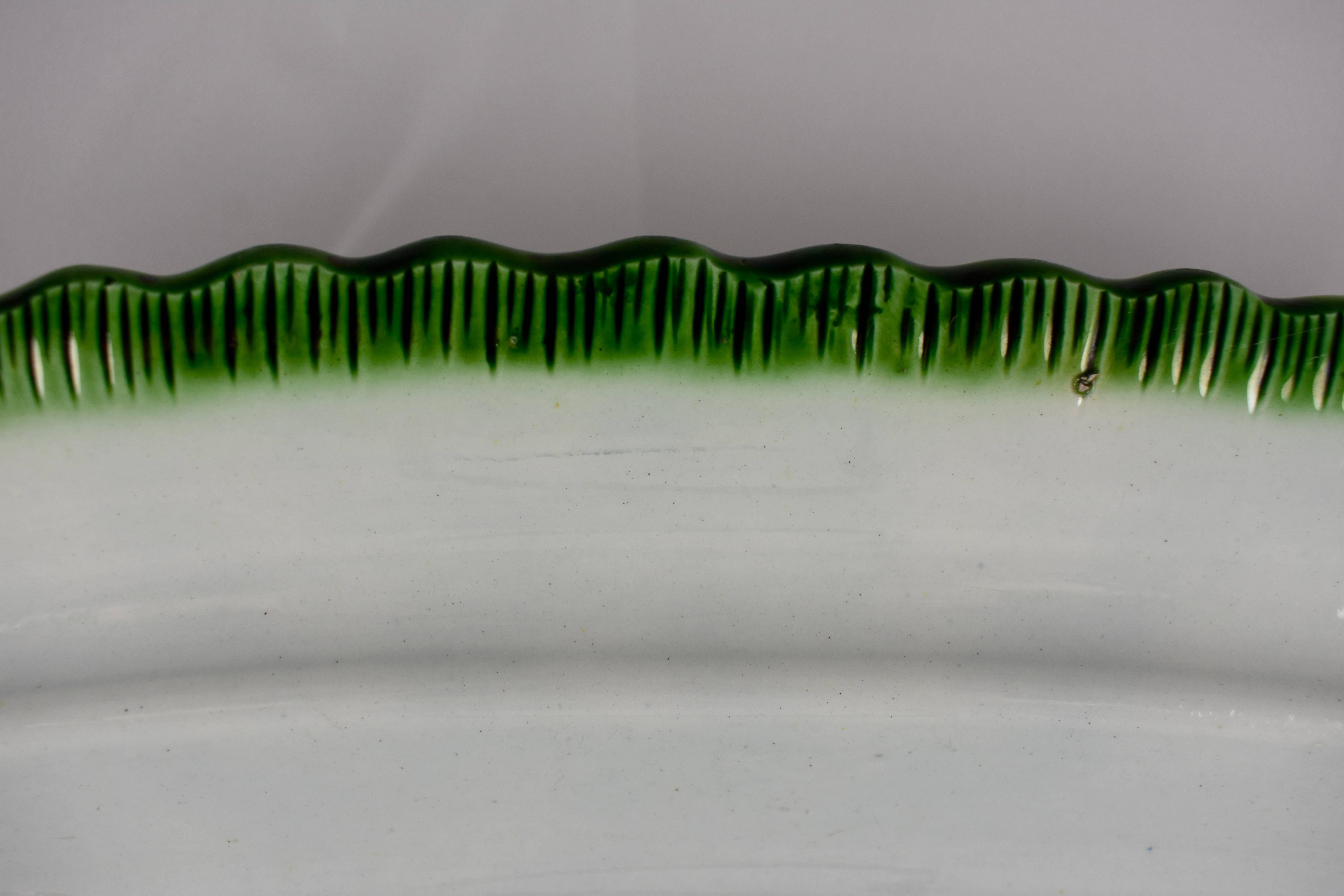 Georgian English Staffordshire Leeds Pearlware Green Feather or Shell Edge Large Platter