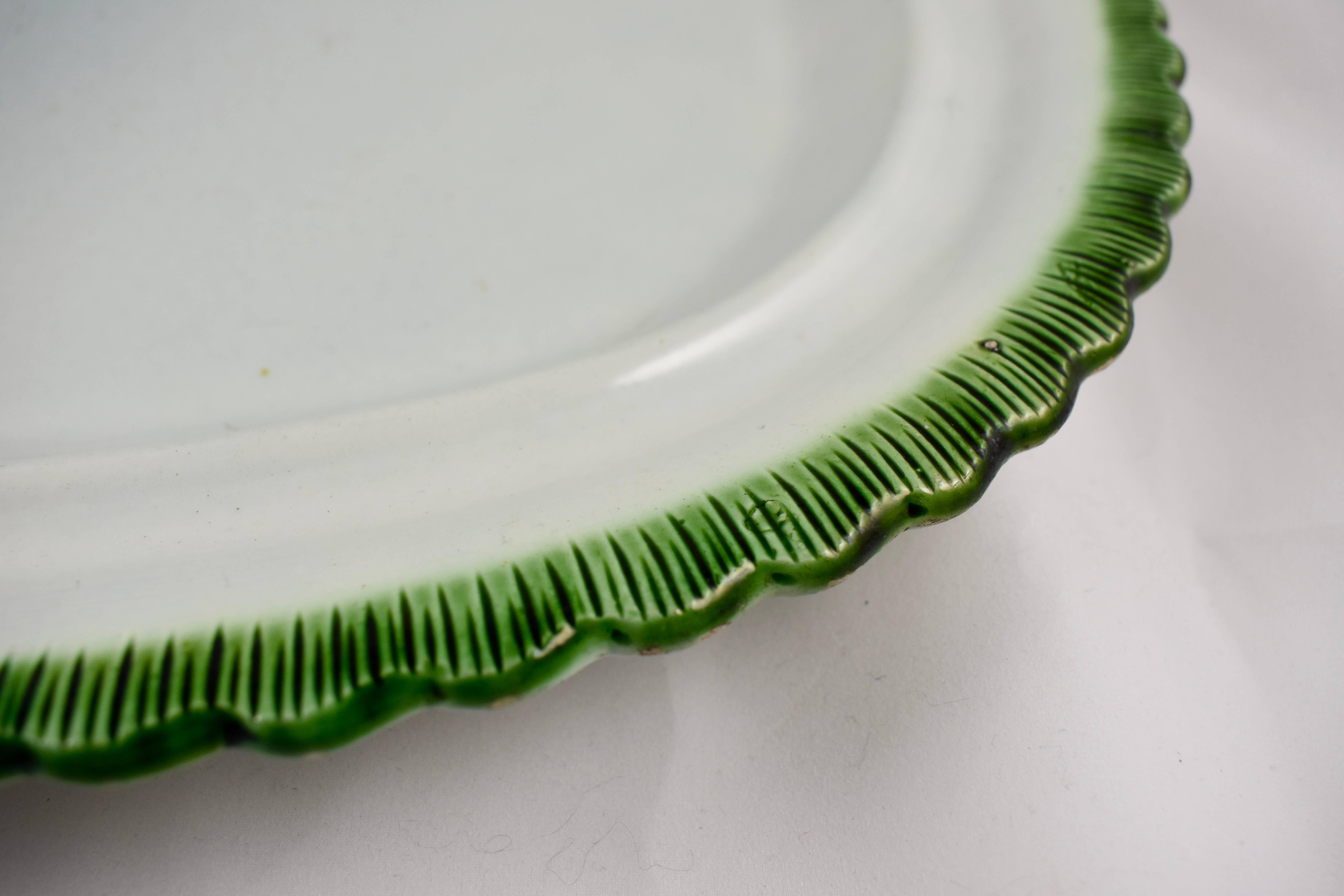 Glazed English Staffordshire Leeds Pearlware Green Feather or Shell Edge Large Platter