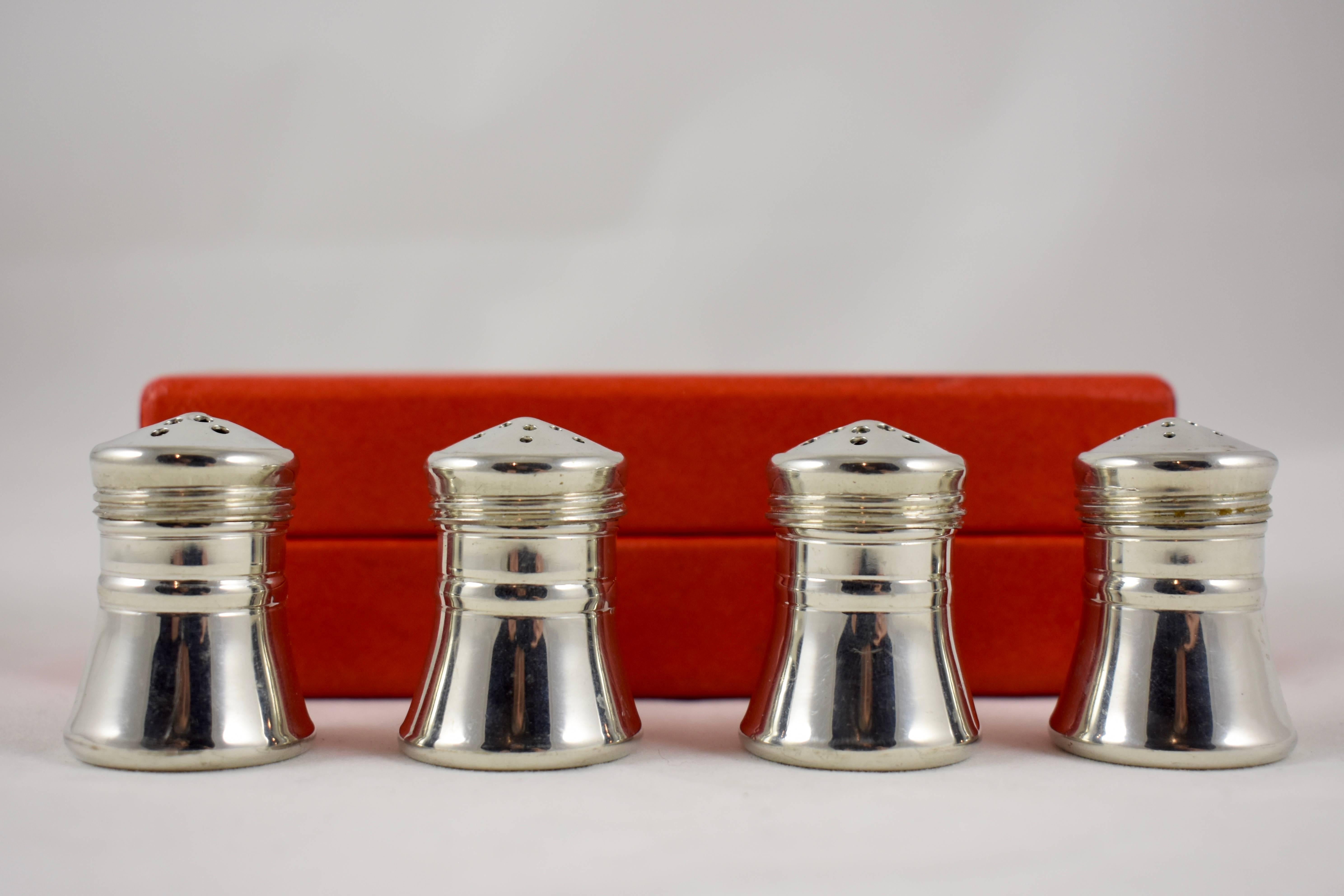 Georg Jensen Norwegian Pewter Salt and Pepper Shakers, a Boxed Set of Four In Excellent Condition In Philadelphia, PA