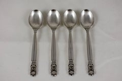 Georg Jensen Acorn Pattern Sterling Silver Demitasse or Mocha Spoons Set of Four