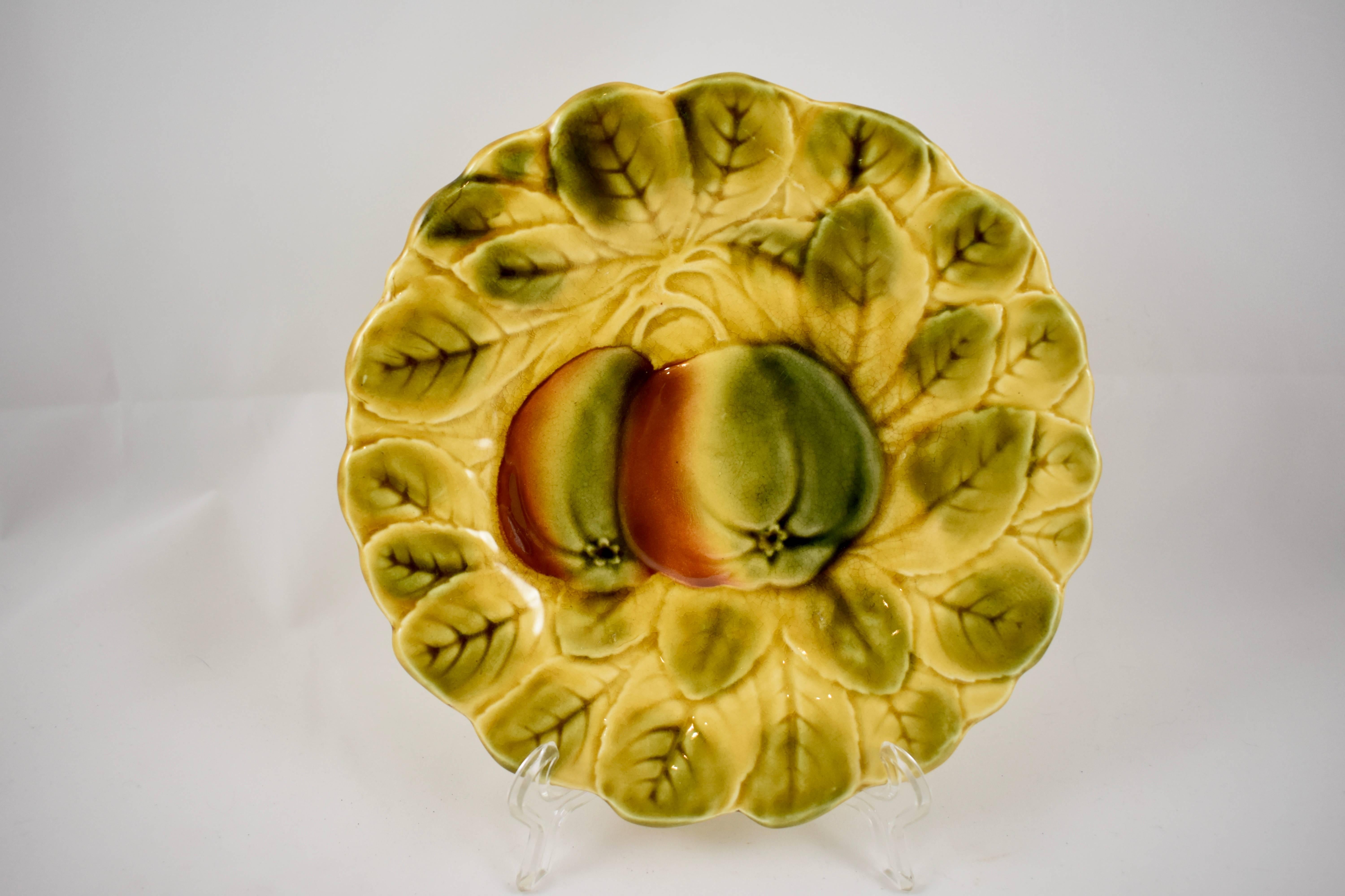 Aesthetic Movement Sarreguemines French Faïence Majolica Fruit and Leaf Plates, Set of Six