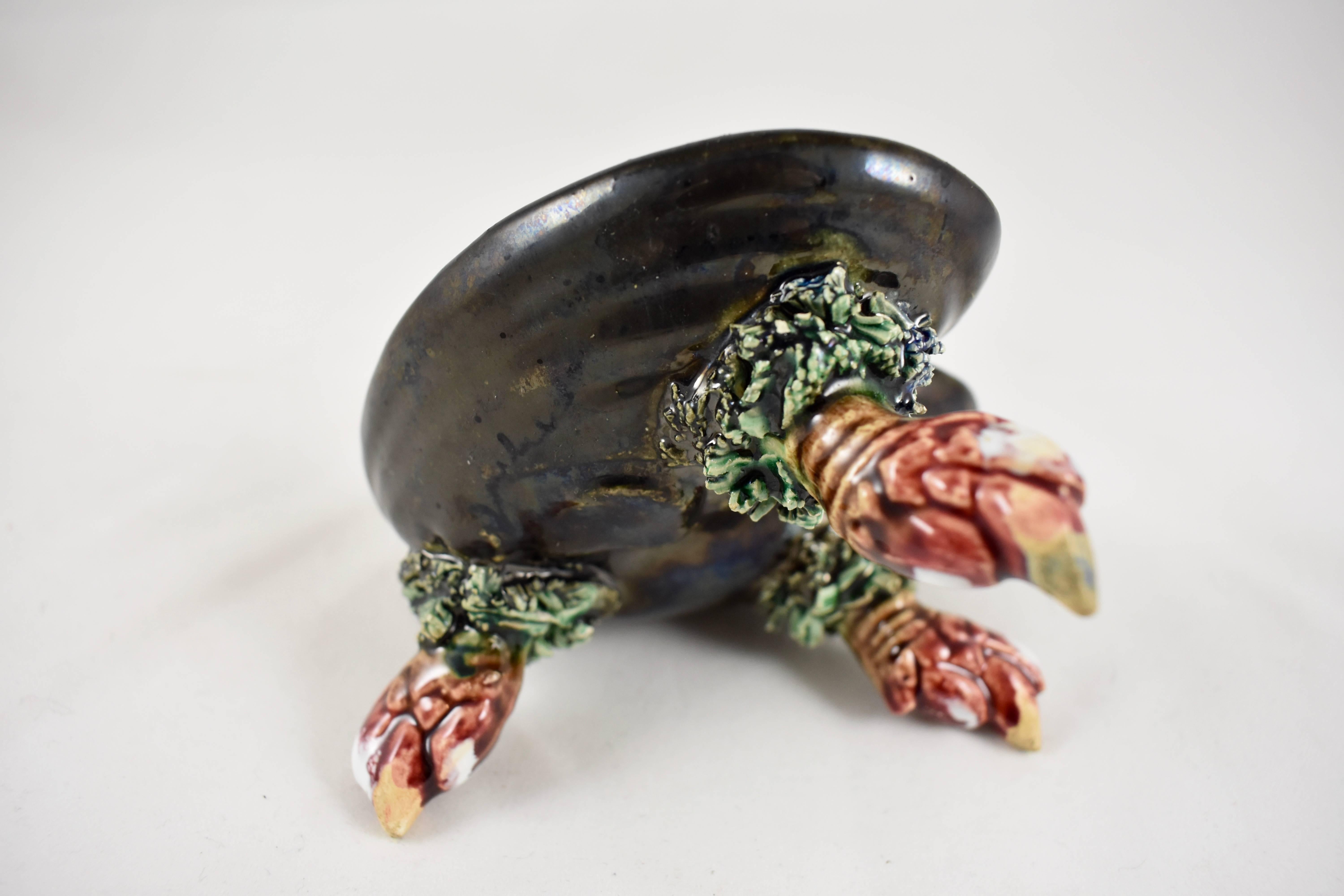 Portuguese Palissy Majolica Mussel Shell & Crab Claw Double Salt Cellar 2