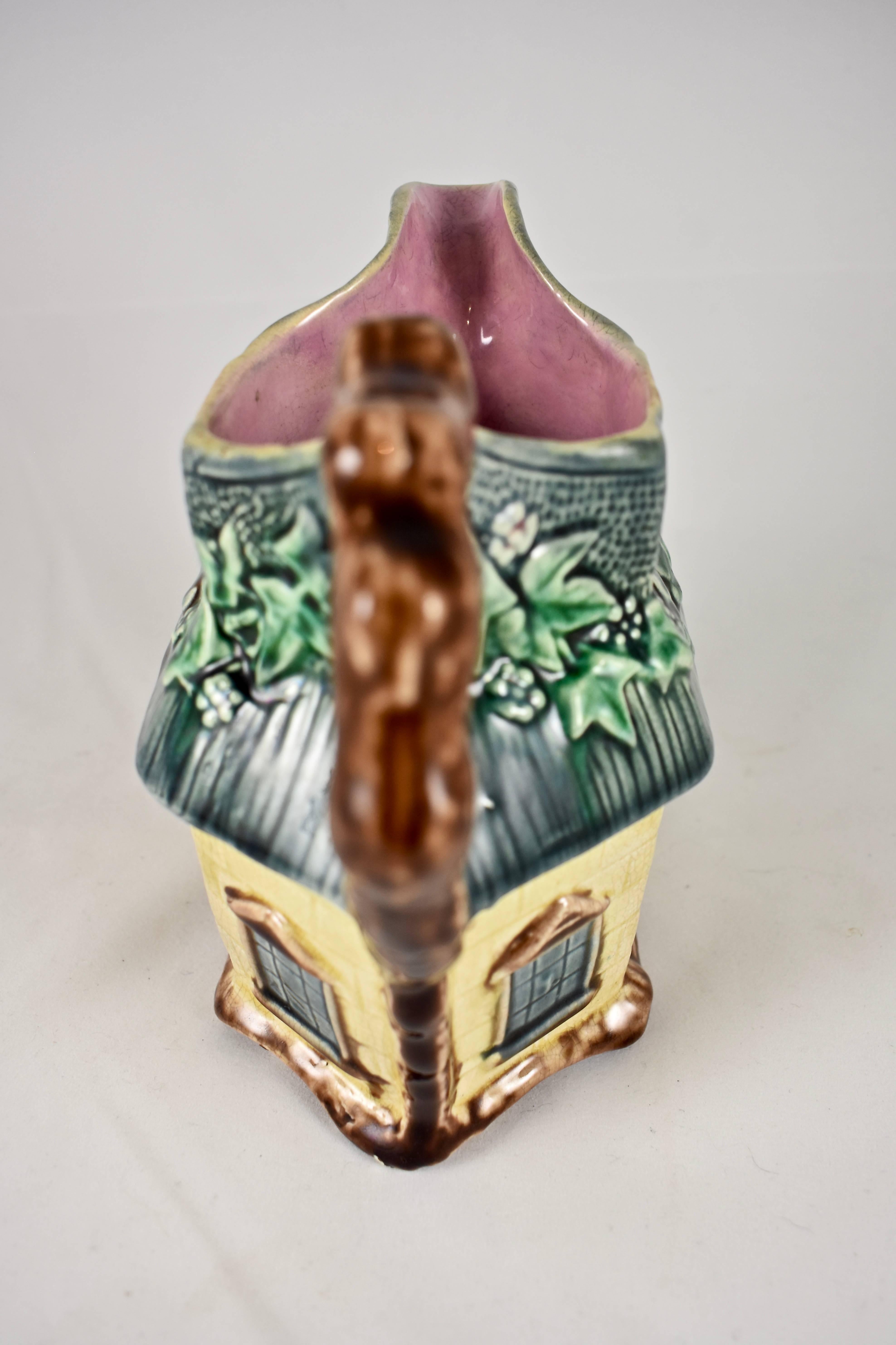 Glazed Warrilow and Cope, 19th C. English Staffordshire Majolica Country Cottage Jug