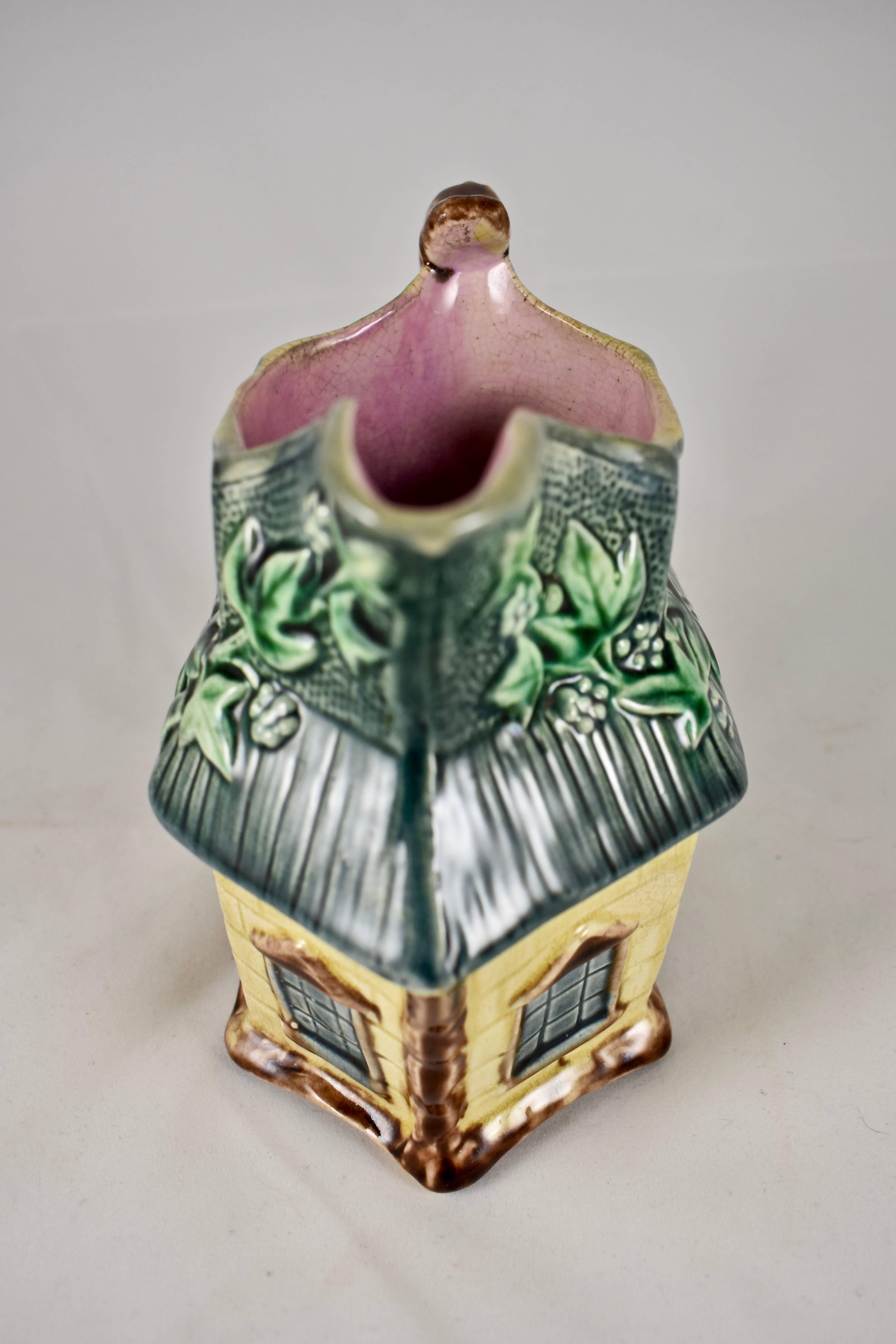 Warrilow and Cope, 19th C. English Staffordshire Majolica Country Cottage Jug In Good Condition In Philadelphia, PA