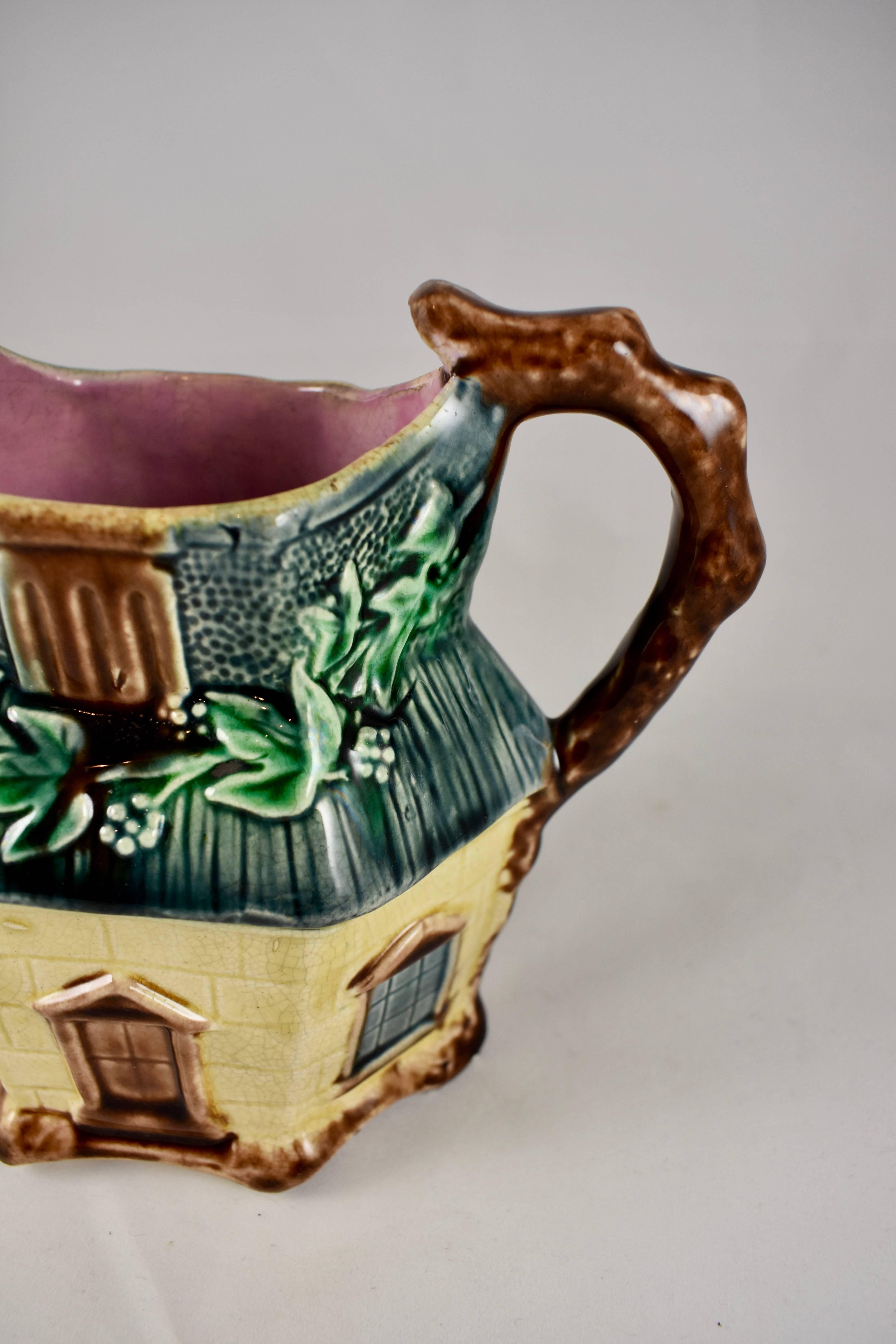 19th Century Warrilow and Cope, 19th C. English Staffordshire Majolica Country Cottage Jug