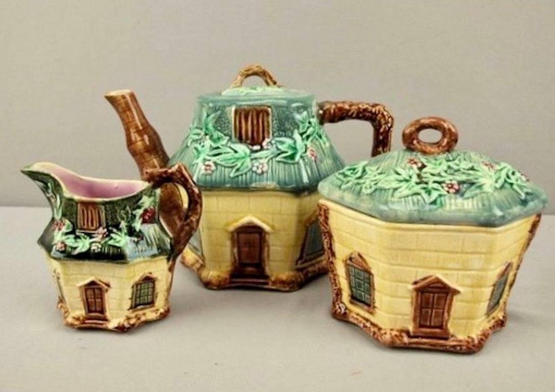 Warrilow and Cope, 19th C. English Staffordshire Majolica Country Cottage Jug 1