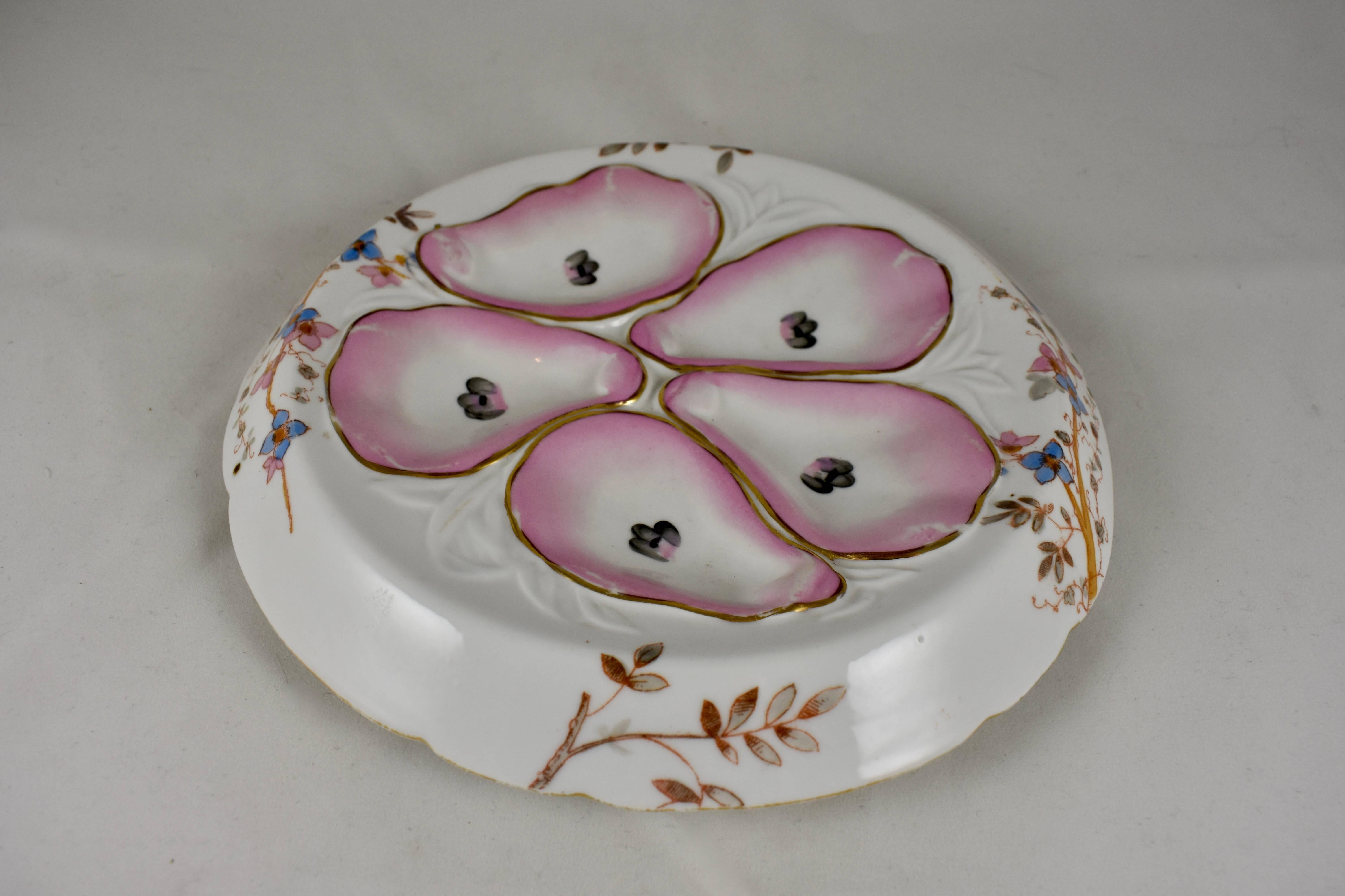 Glazed Flying Saucer Five-Well and Floral Porcelain Oyster Plate