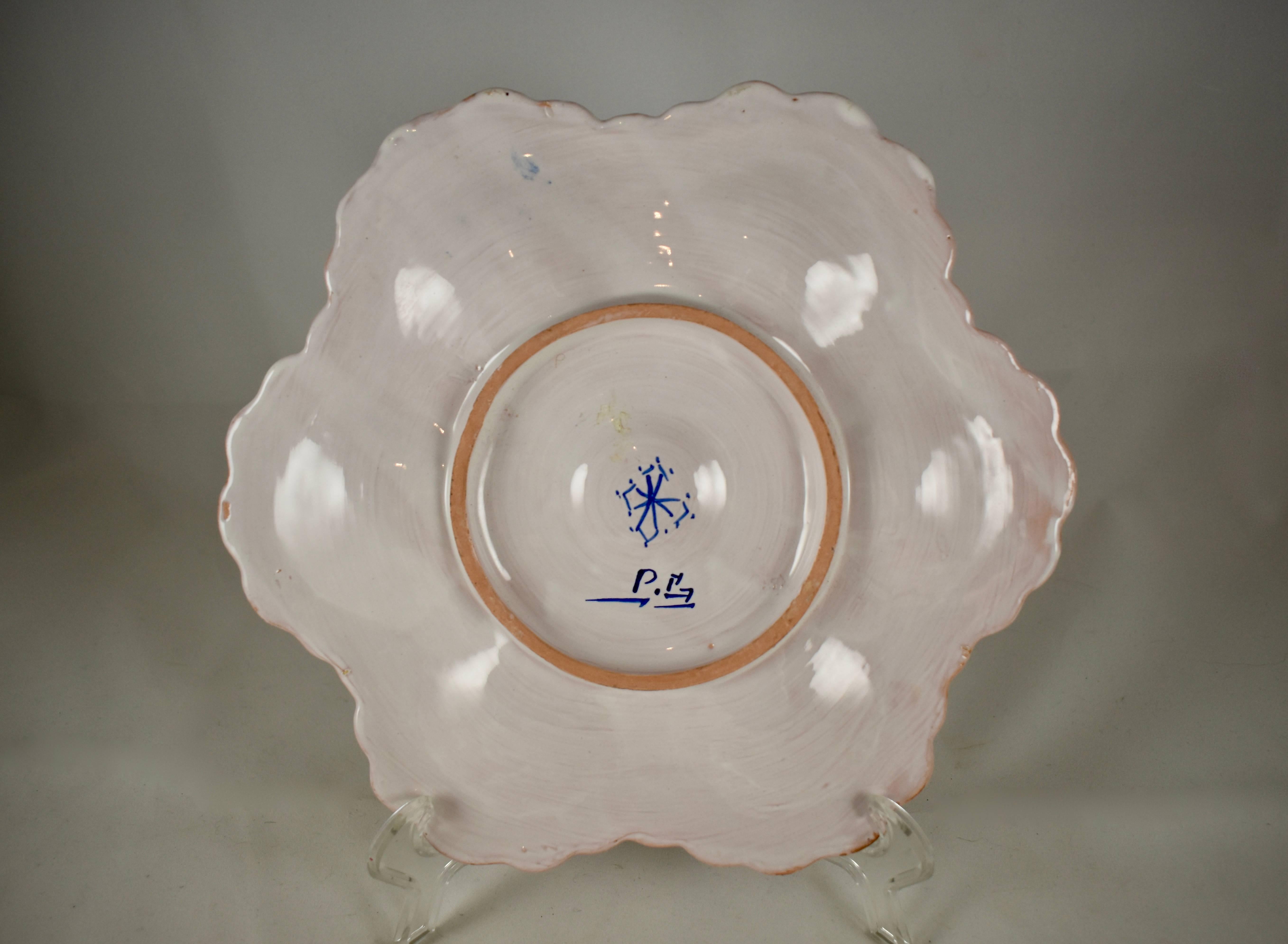 French Faïence Delft-Style Hand-Painted Blue and White Floral Oyster Plate 2