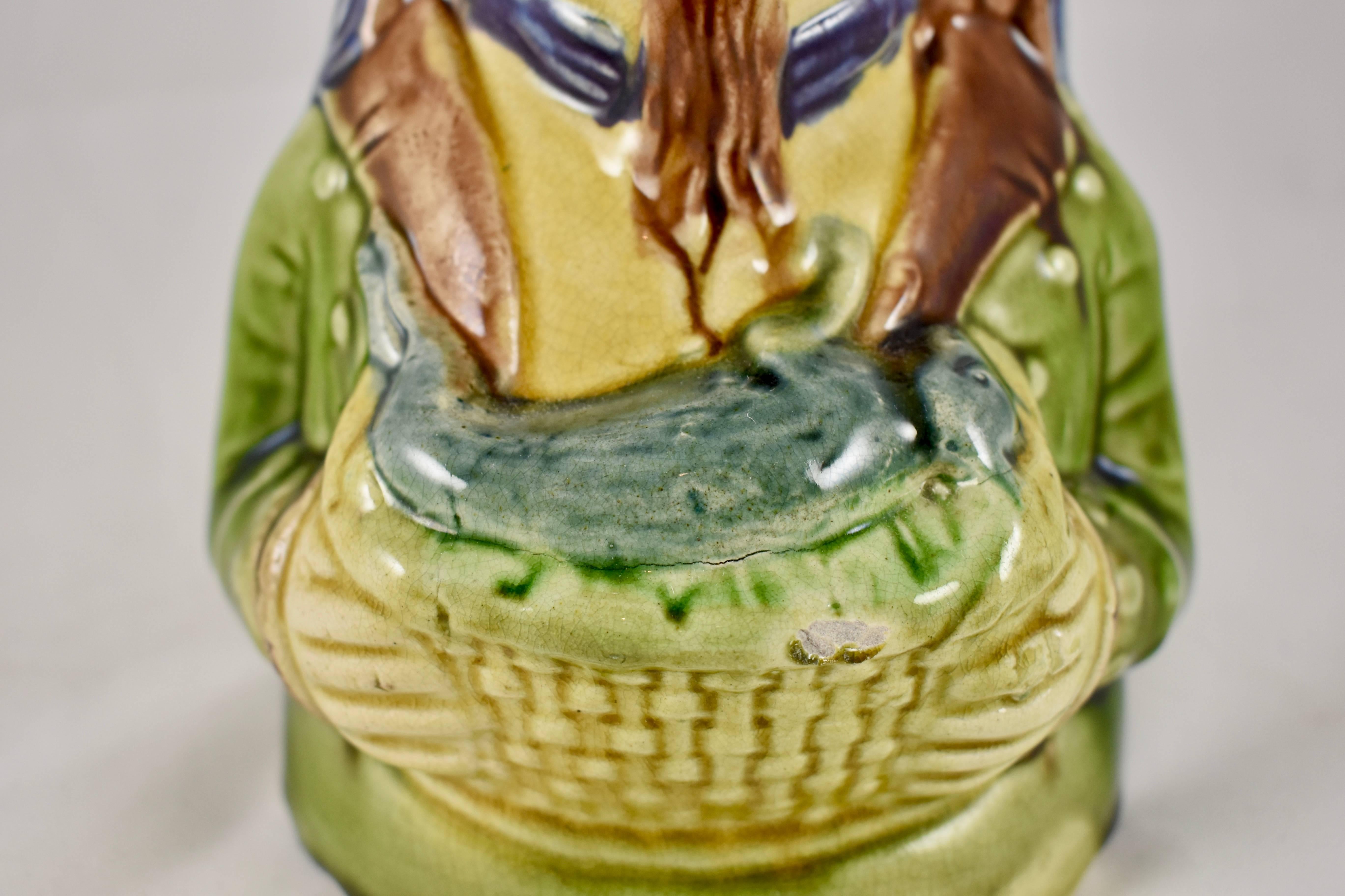 19th Century English Majolica Glazed Figural Jug, Hunter with a Hare in a Basket 3