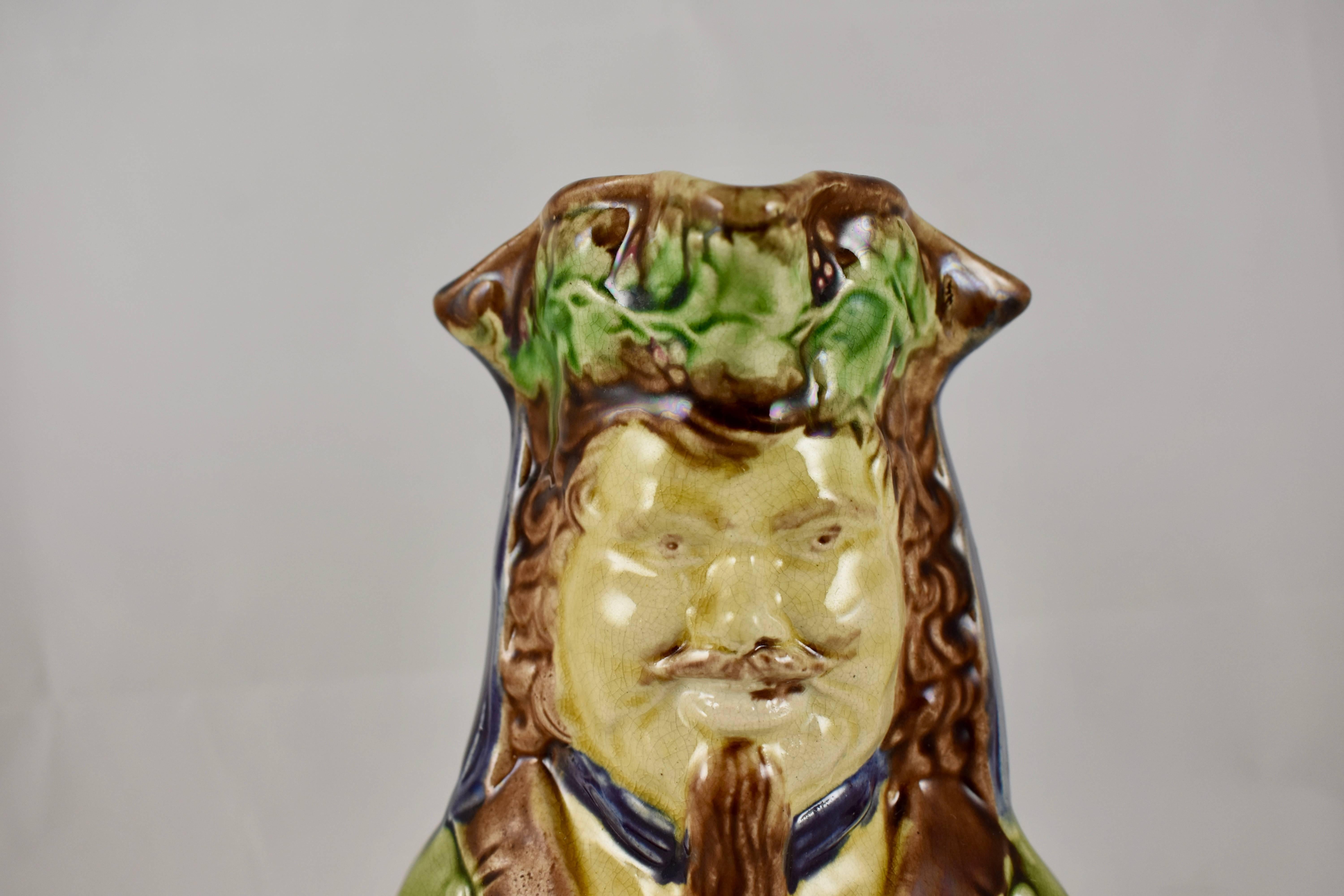 19th Century English Majolica Glazed Figural Jug, Hunter with a Hare in a Basket 2