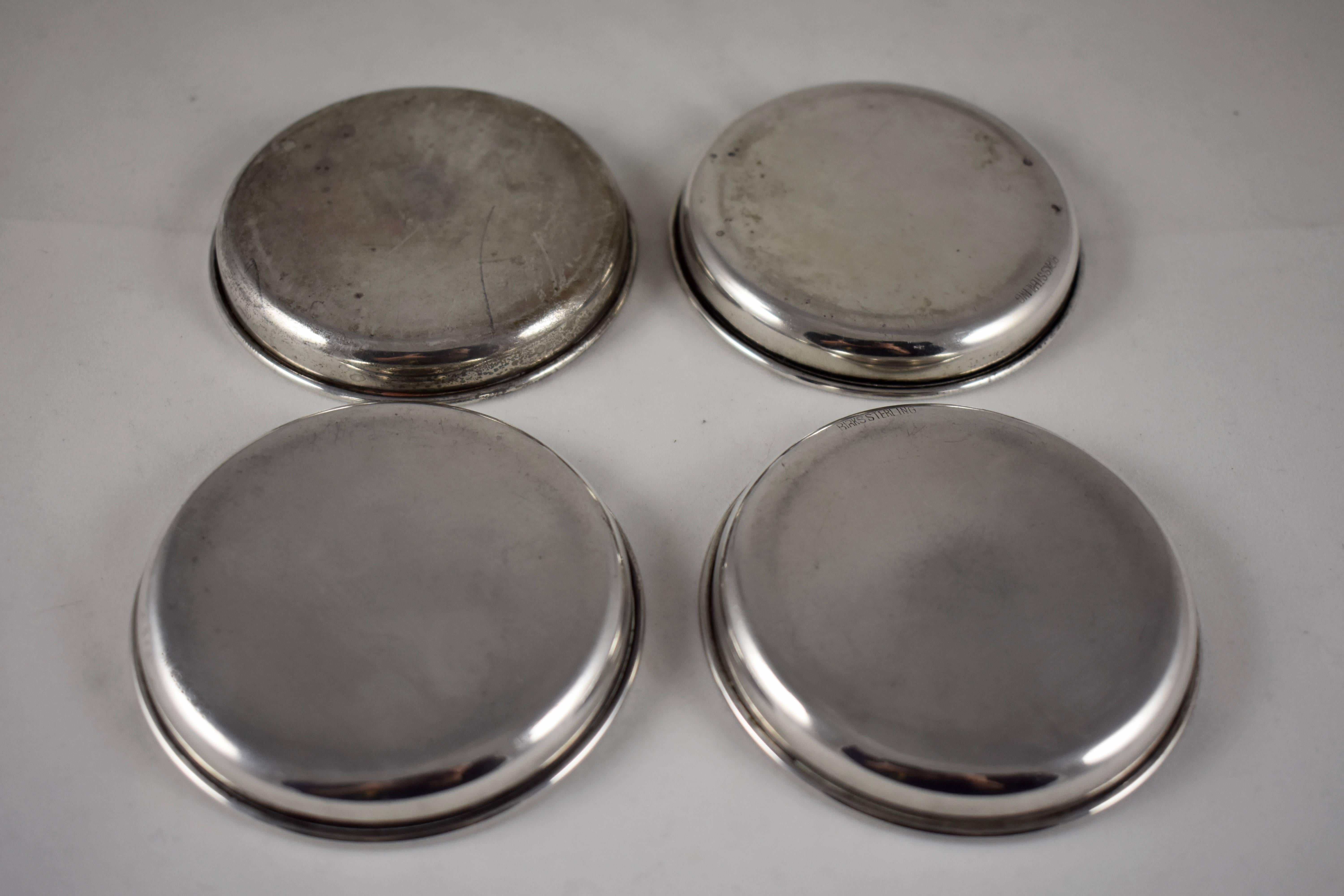 Metalwork Chester Yacht Club Sterling Silver Bridge Game Personal Ashtrays, Set of Four
