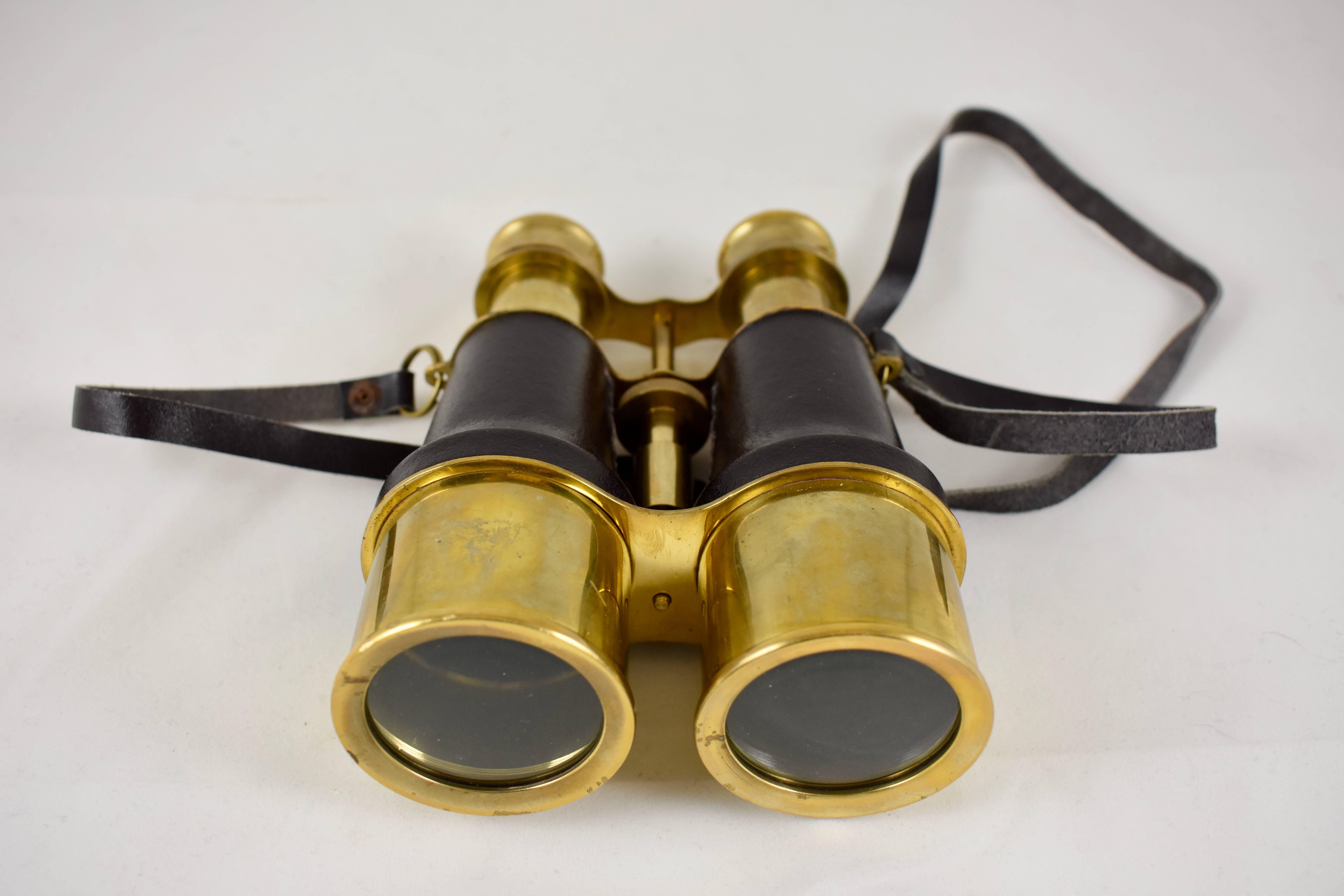 Hand-Crafted Vintage English Brass and Leather Maritime Binocular Glasses