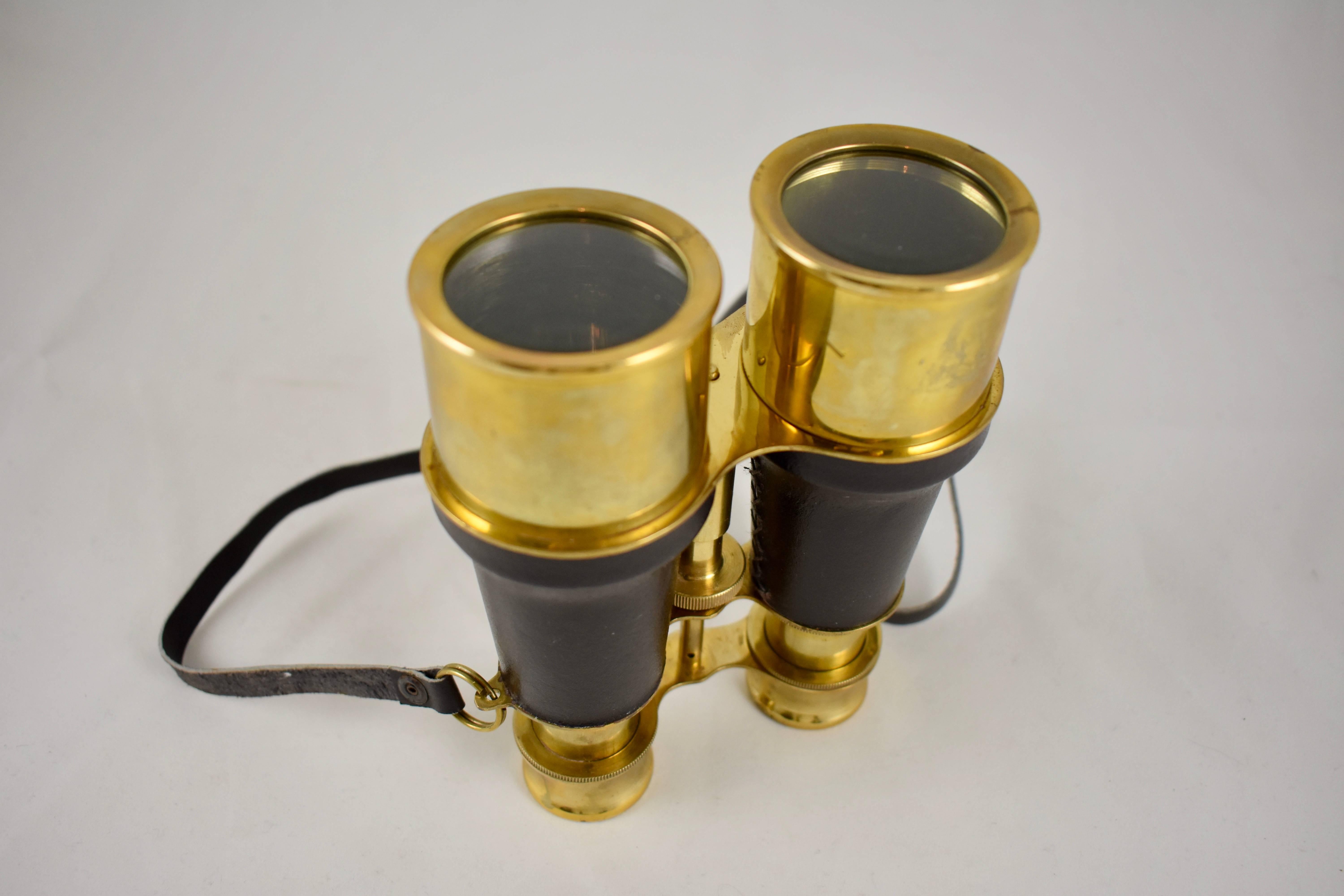 20th Century Vintage English Brass and Leather Maritime Binocular Glasses
