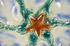 French Barbotine Majolica Digoin & Sarreguemines Starfish Oyster Plate