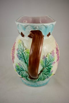 19th Century Majolica 'New England Aster' Large Pastel Floral Pitcher