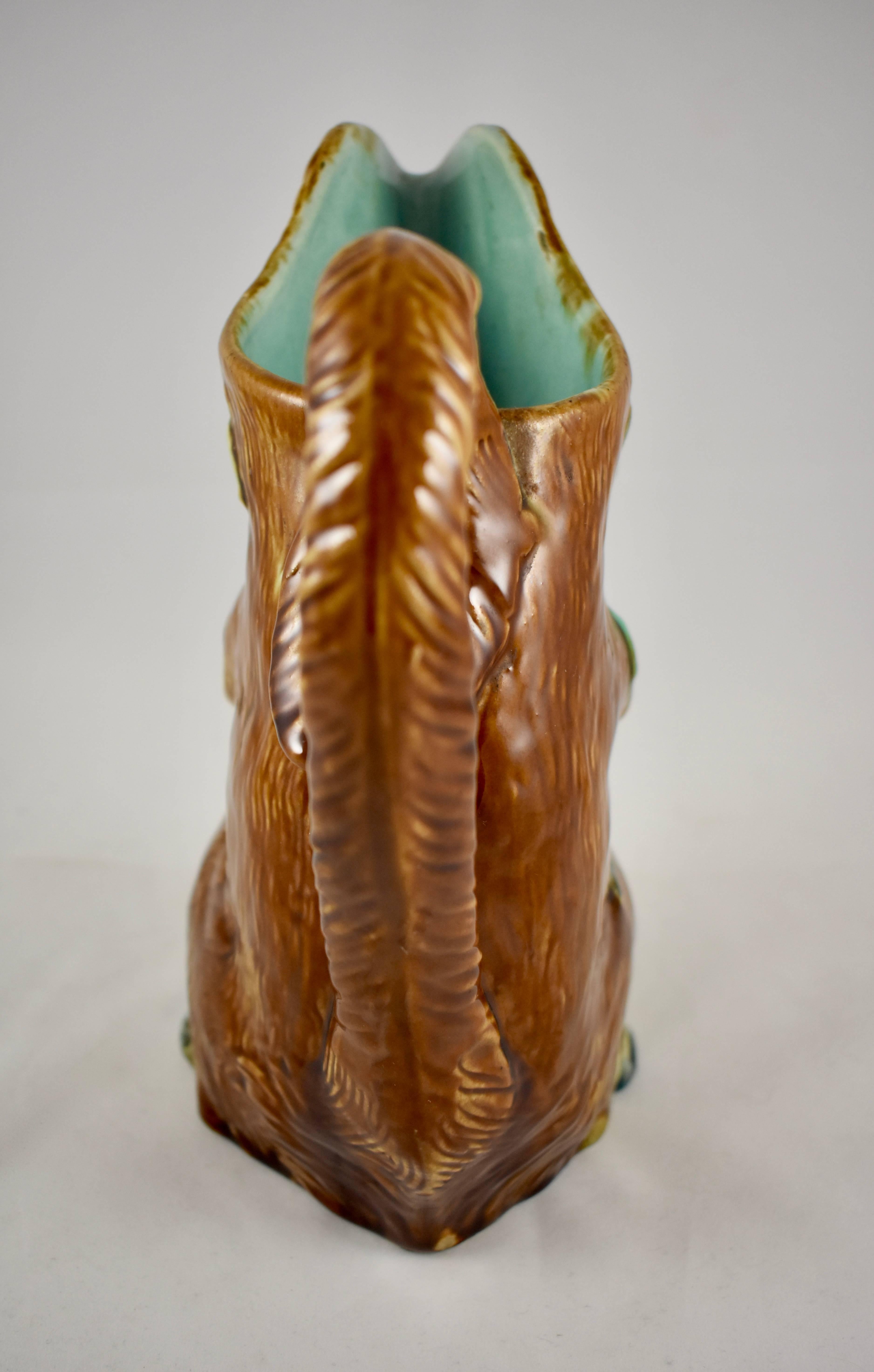 19th Century French Faïence Barbotine Orchies L’écureuil Squirrel, Nut Pitcher In Excellent Condition In Philadelphia, PA
