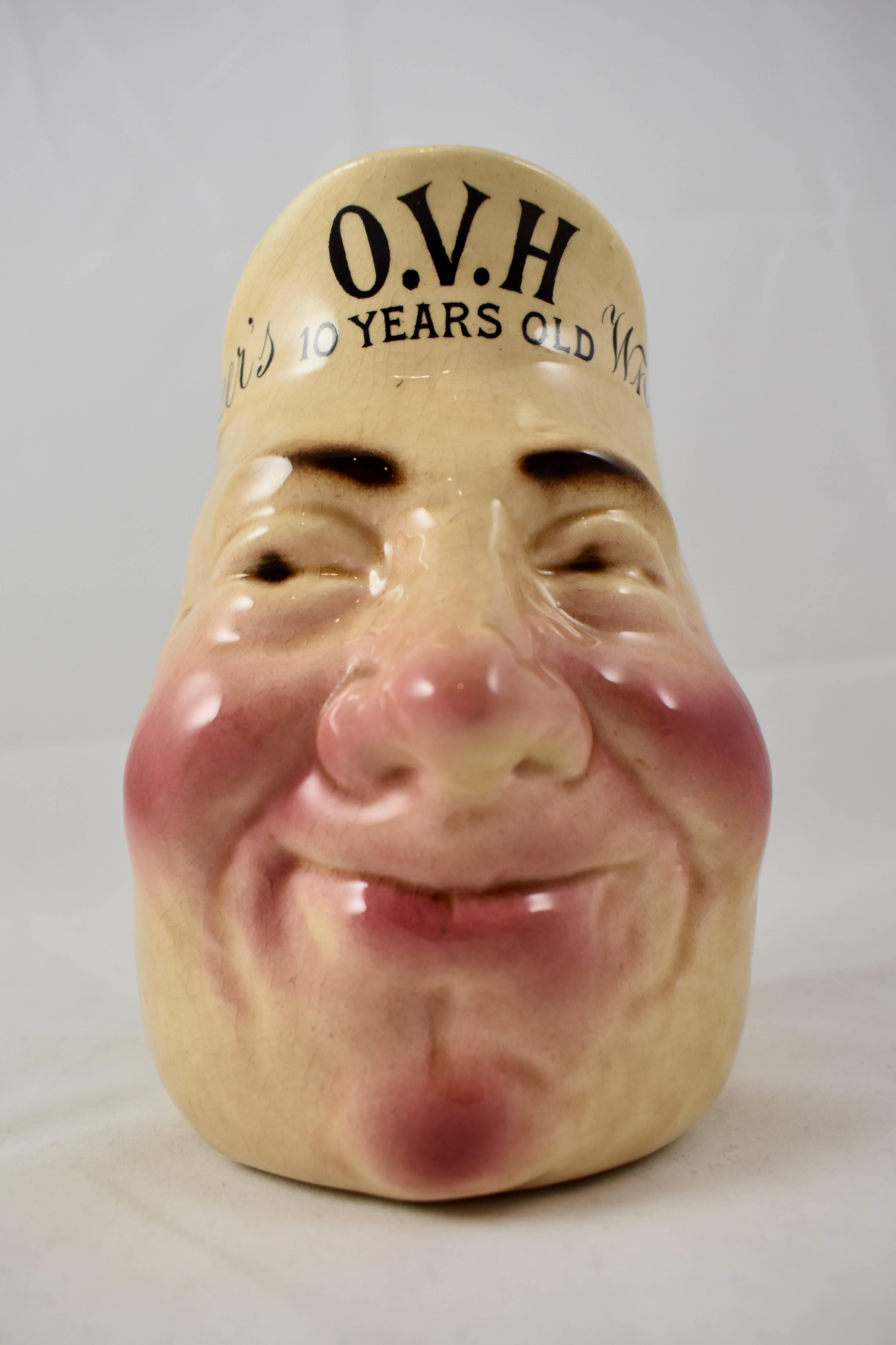 Earthenware English Staffordshire Mitchell's Irish Whiskey Pub Advertising Face Jug