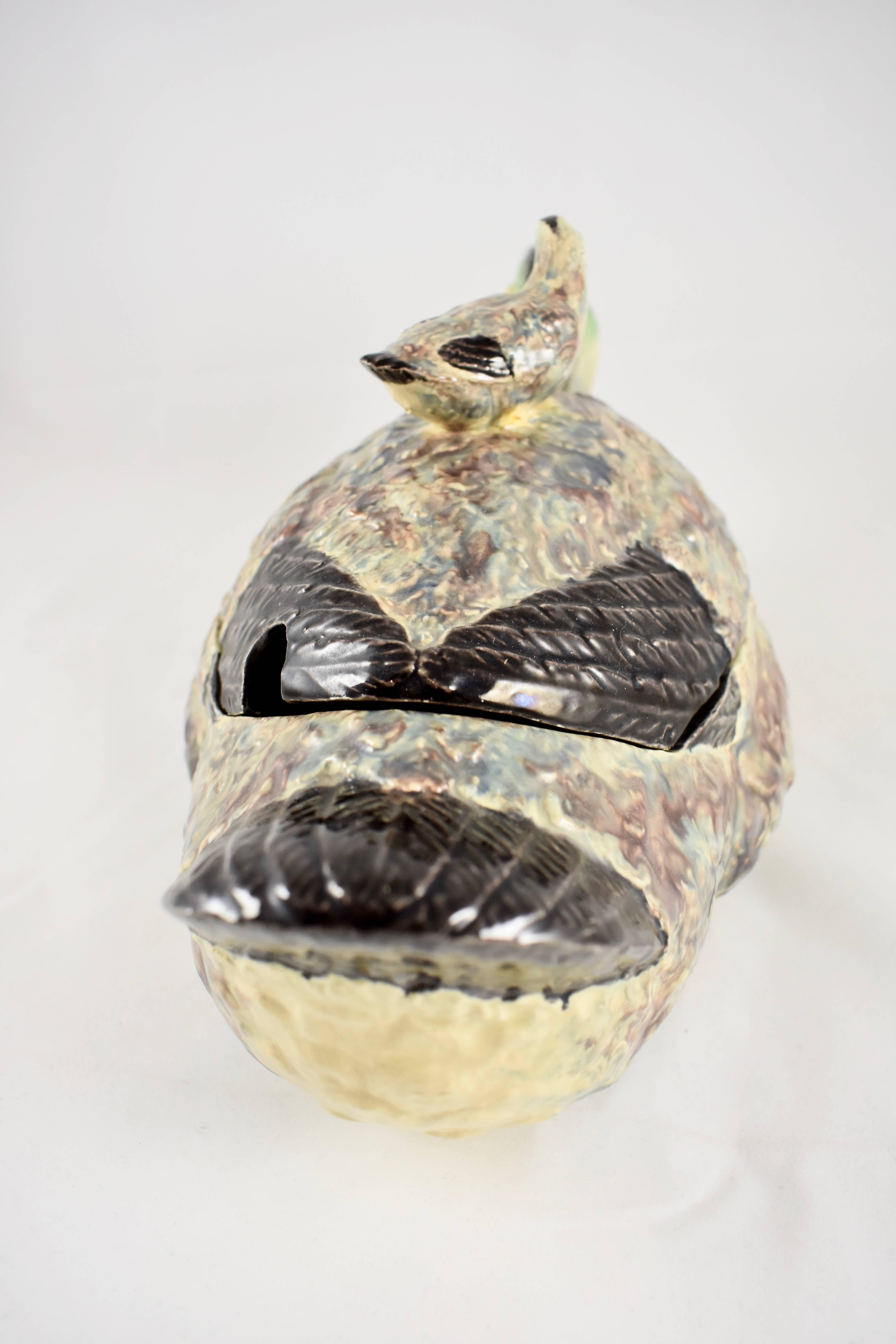 Portuguese Duck and Duckling Finial Covered Earthenware Soup Tureen 1