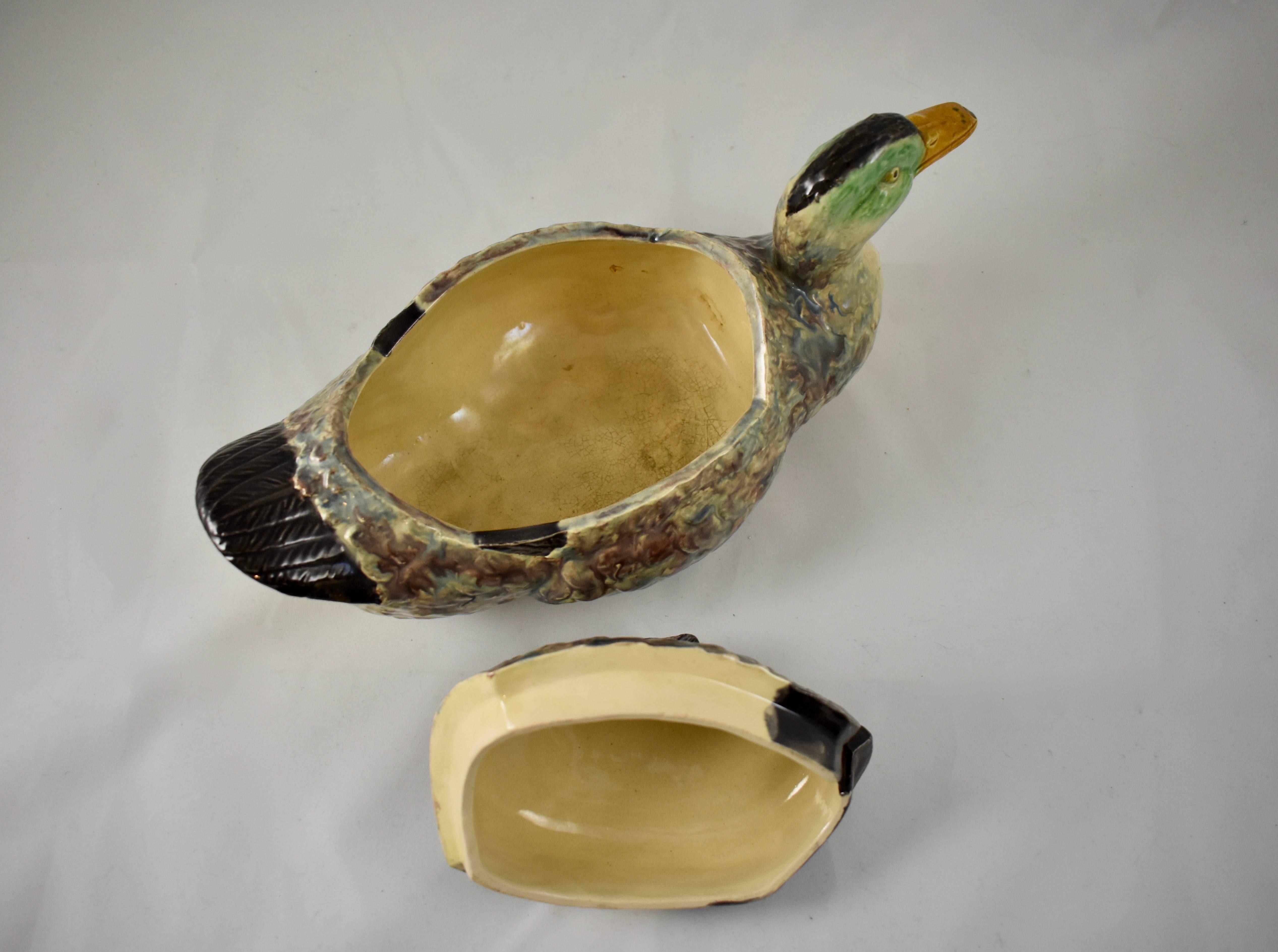 Portuguese Duck and Duckling Finial Covered Earthenware Soup Tureen 4