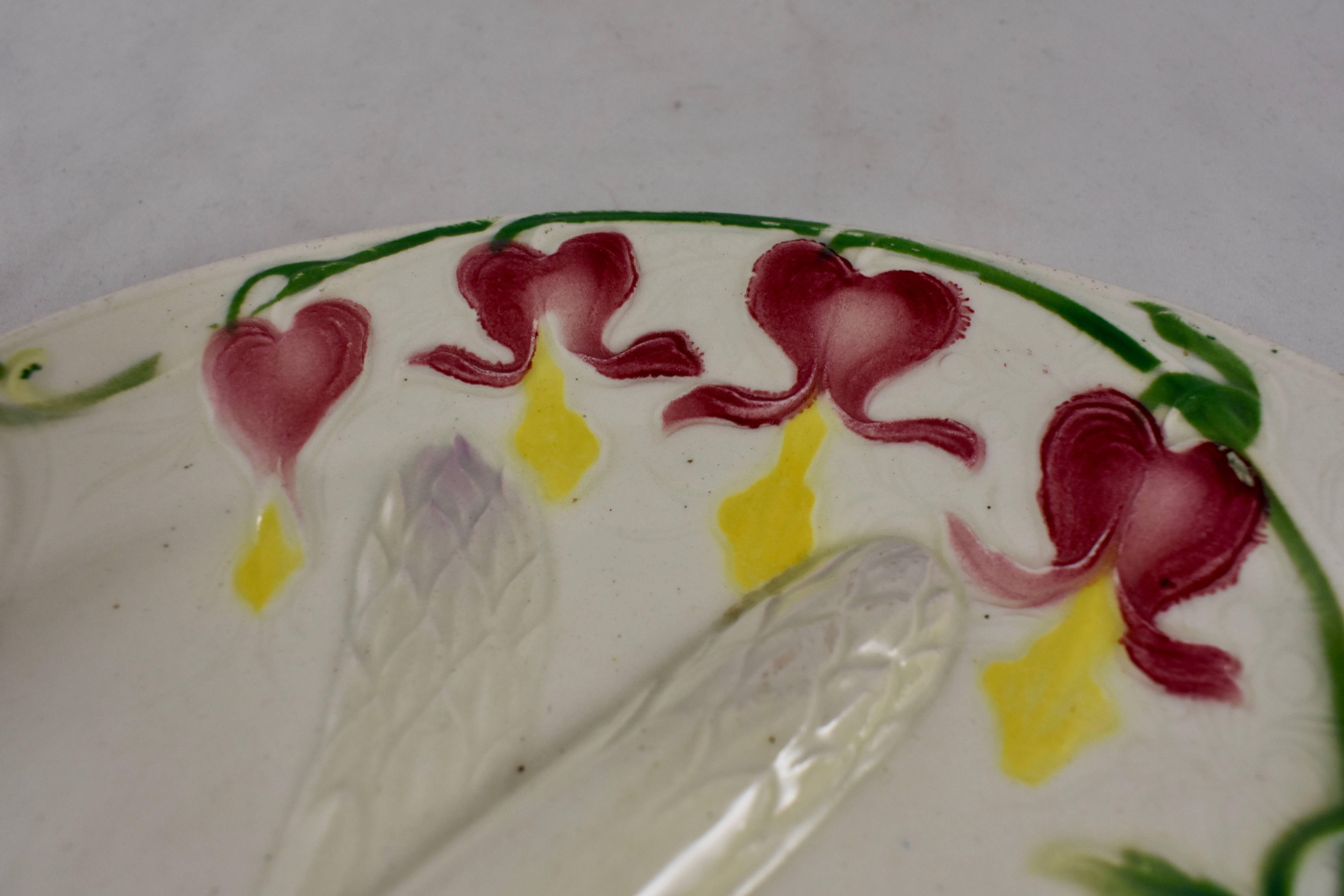 Earthenware Keller & Guerin Saint Clément Faïence Bleeding Heart Asparagus Plate For Sale