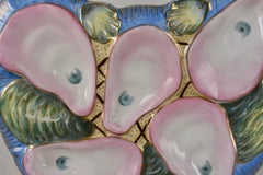 Porcelain Crescent Shape Sky Blue and Pink Shells Hand-Painted Oyster Plate