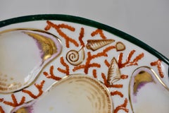 Porcelain Coral and Sea Shell Scroll Shape Hand-Painted Oyster Plate