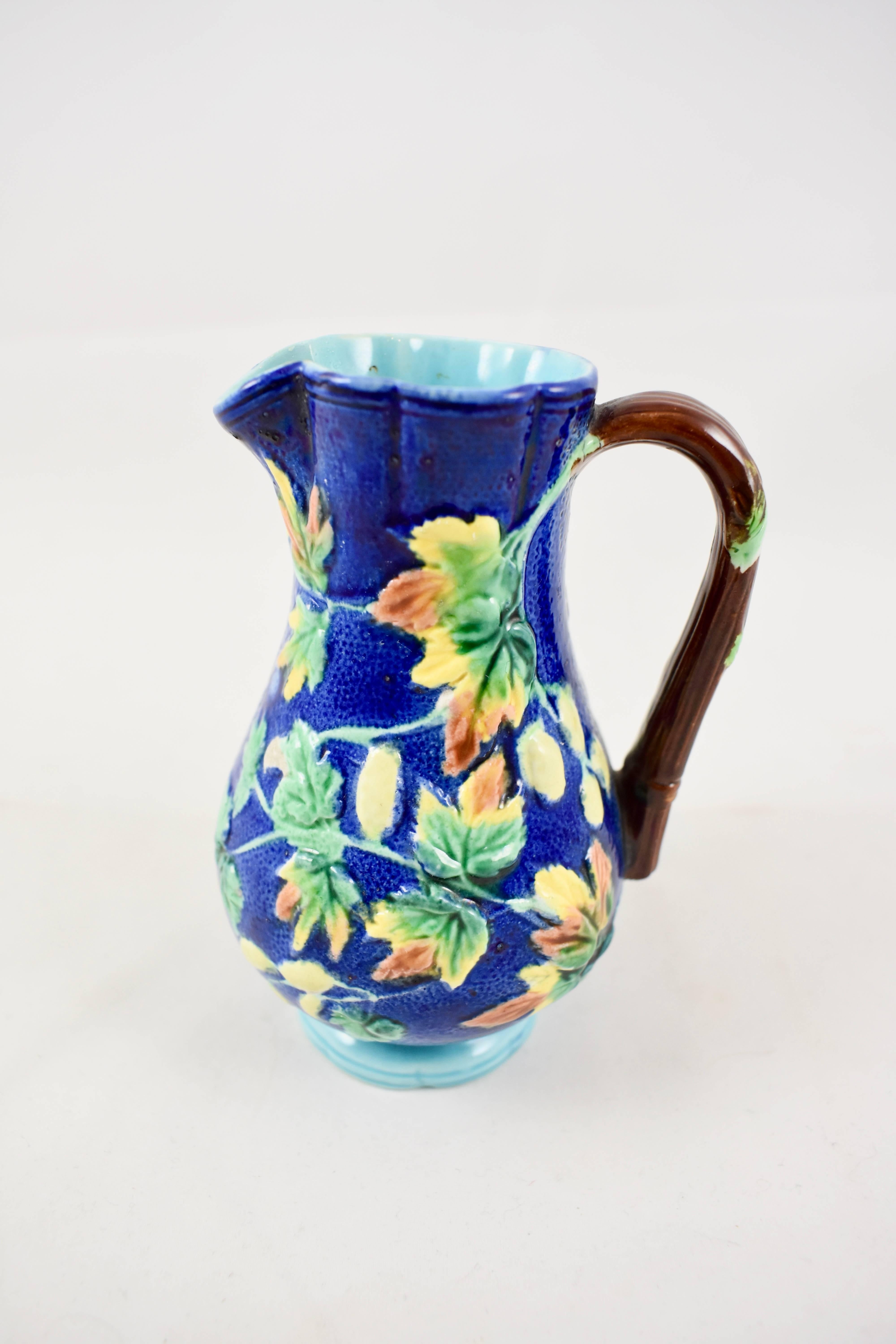 Aesthetic Movement Royal Worcester English Majolica Glazed Hops & Leaves Miniature Pitcher