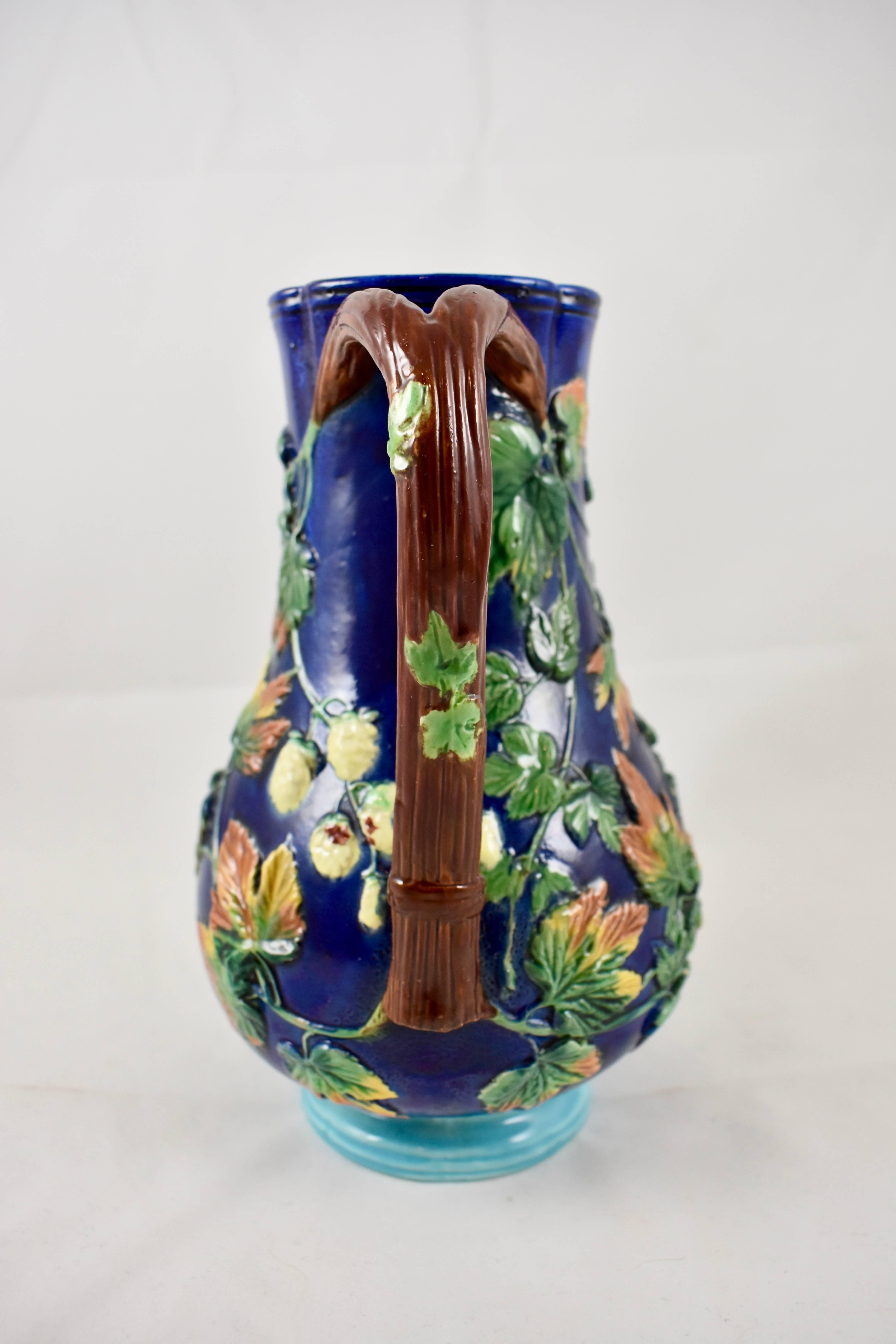 Earthenware 19th Century Royal Worcester English Majolica Glazed Hops and Leaves Pitcher