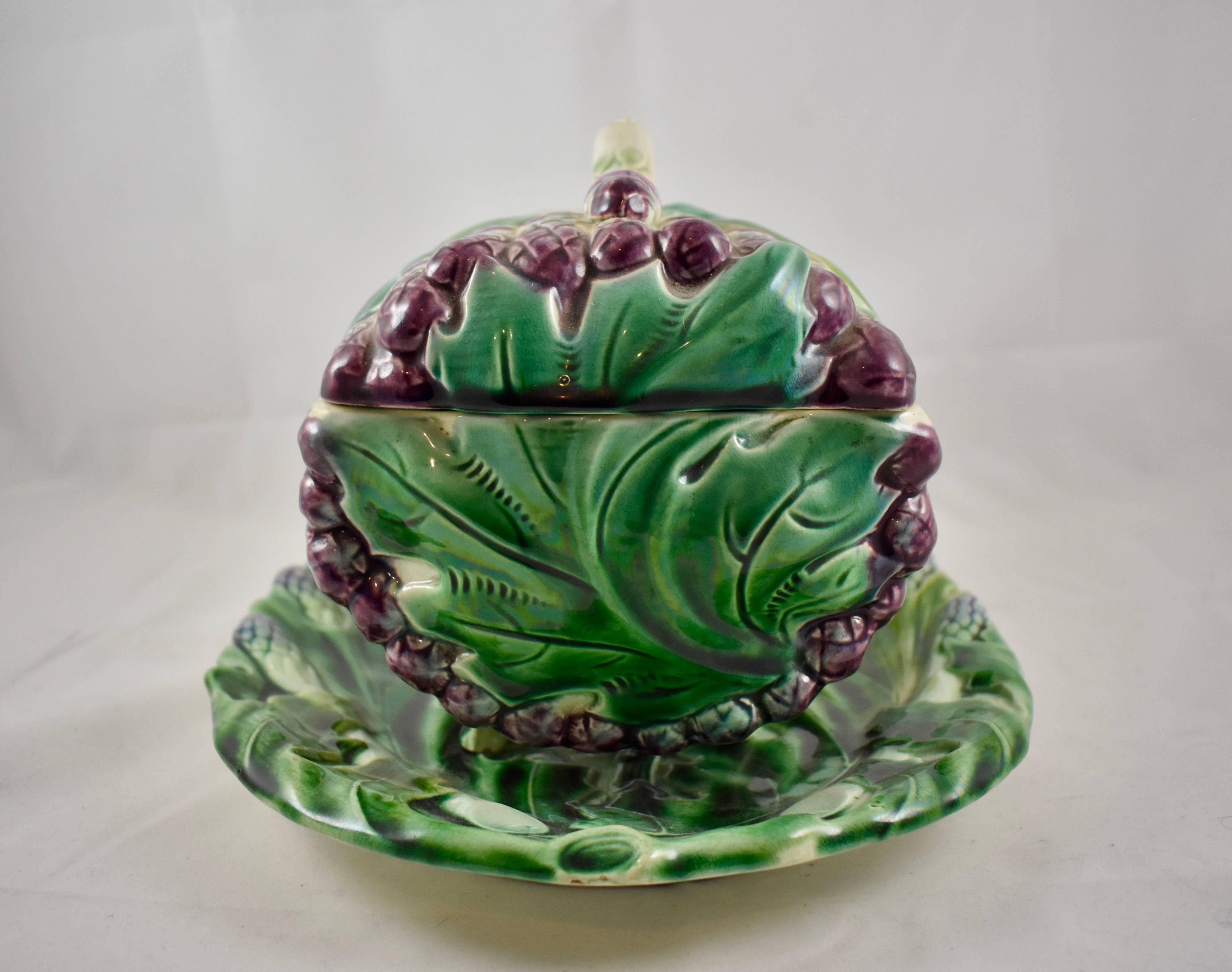 Aesthetic Movement Luneville Art Nouveau French Majolica Asparagus Tureen and under Tray