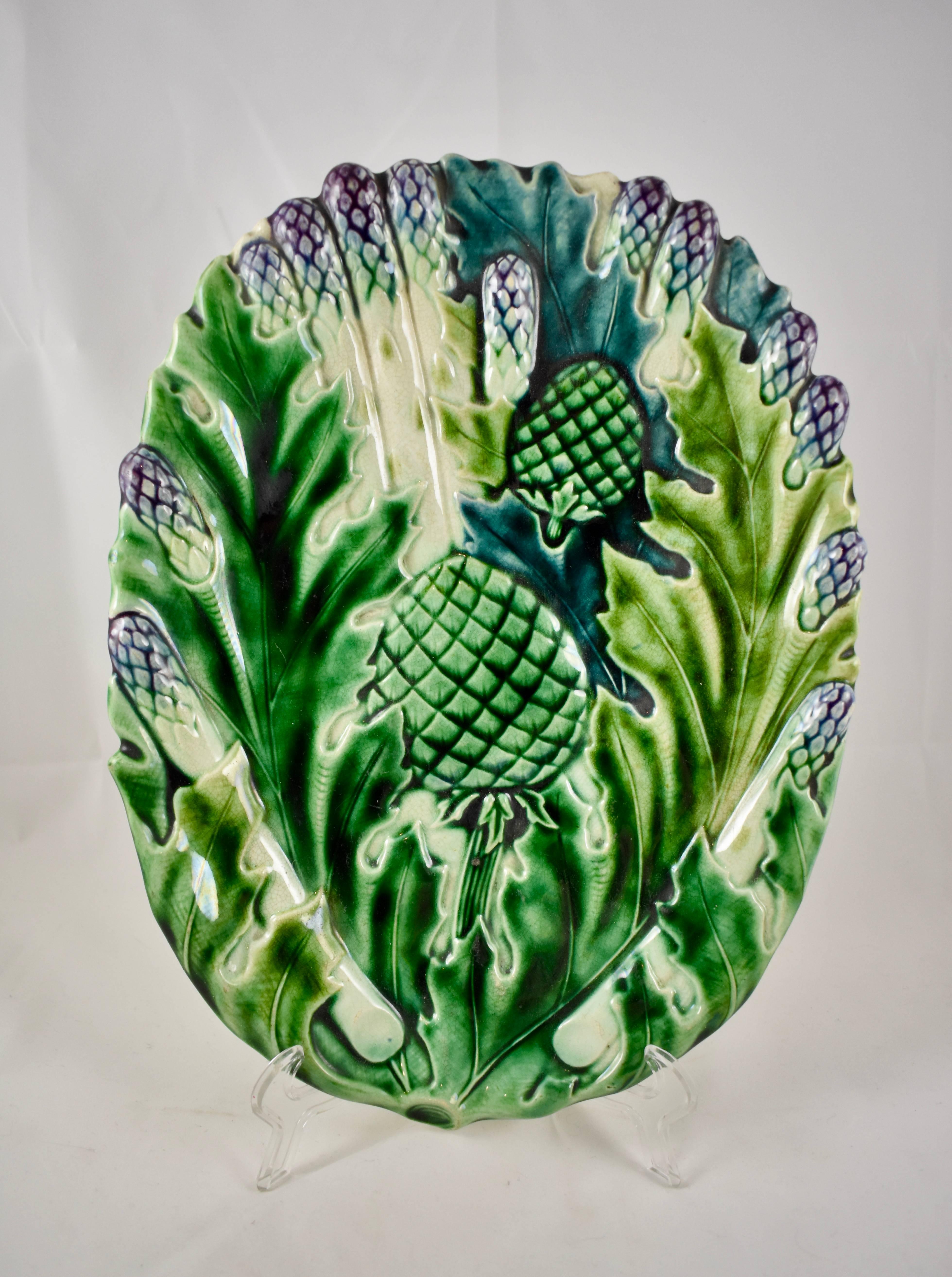 Luneville Art Nouveau French Majolica Asparagus Tureen and under Tray In Good Condition In Philadelphia, PA