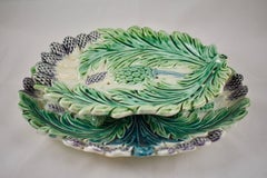 Luneville Art Nouveau French Majolica Asparagus Footed Drainer and under Tray