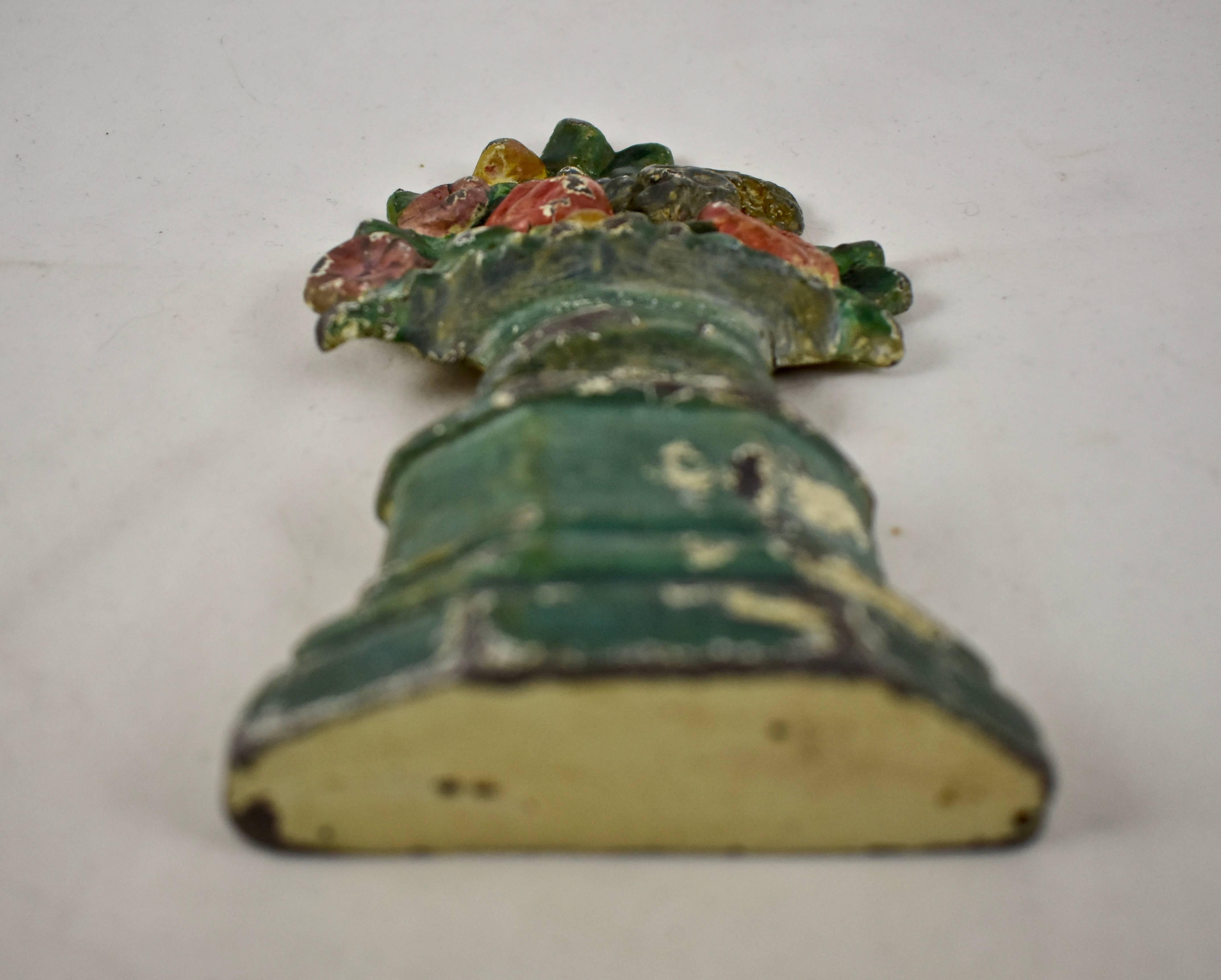 20th Century 1930s Hubley Cast Iron Petite Floral and Green Urn Bouquet Doorstop