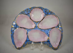 Porcelain Crescent Shape Gilded Periwinkle Blue Hand-Painted Oyster Plate