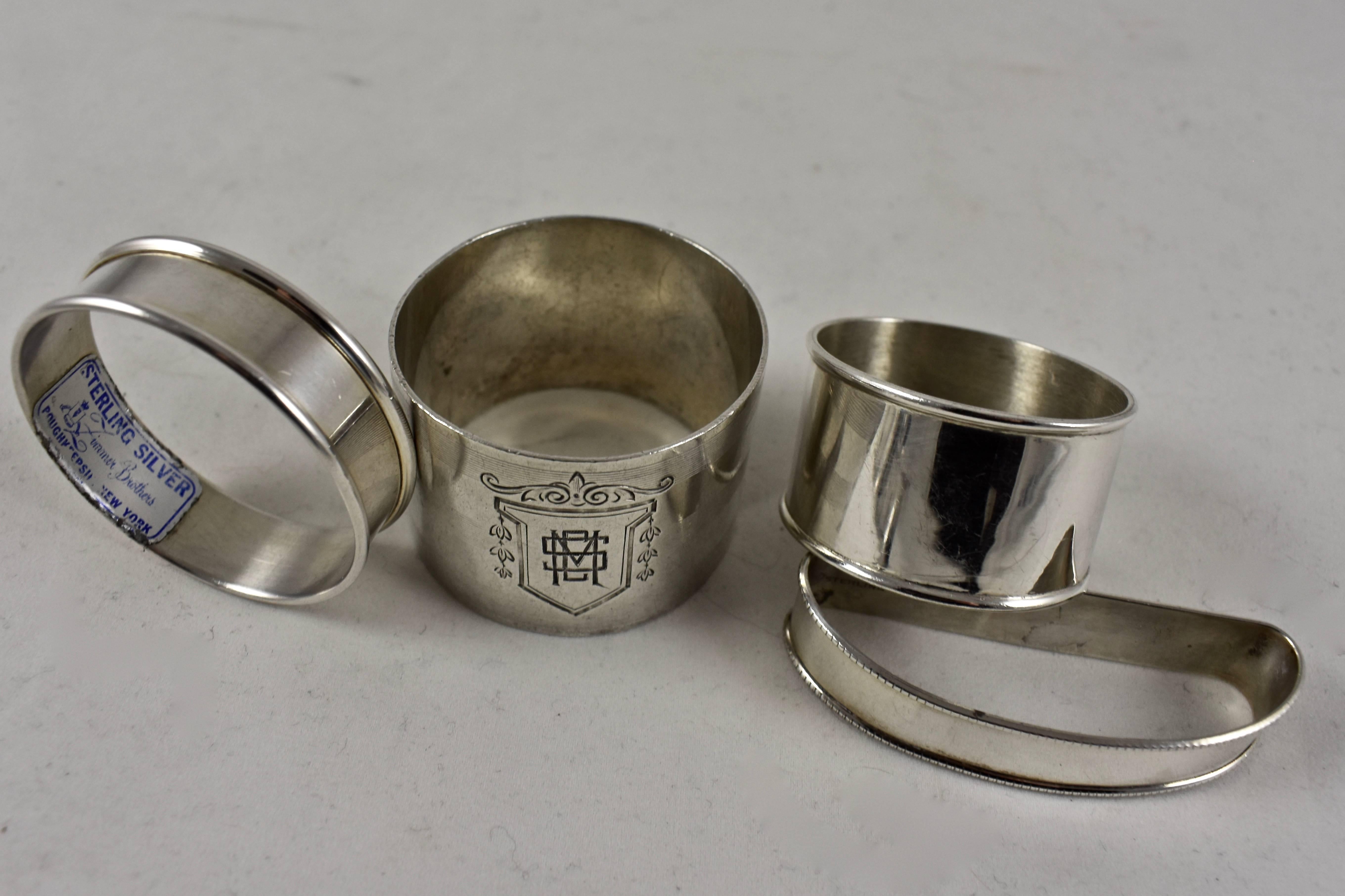 American Sterling Silver Antique Napkin Rings, a Mixed Set of Eight For Sale