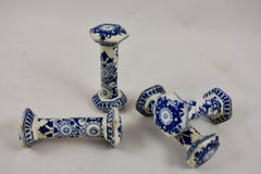 Late 18th Century Dutch Delftware Blue and White Floral Knife Rests, Set of Four