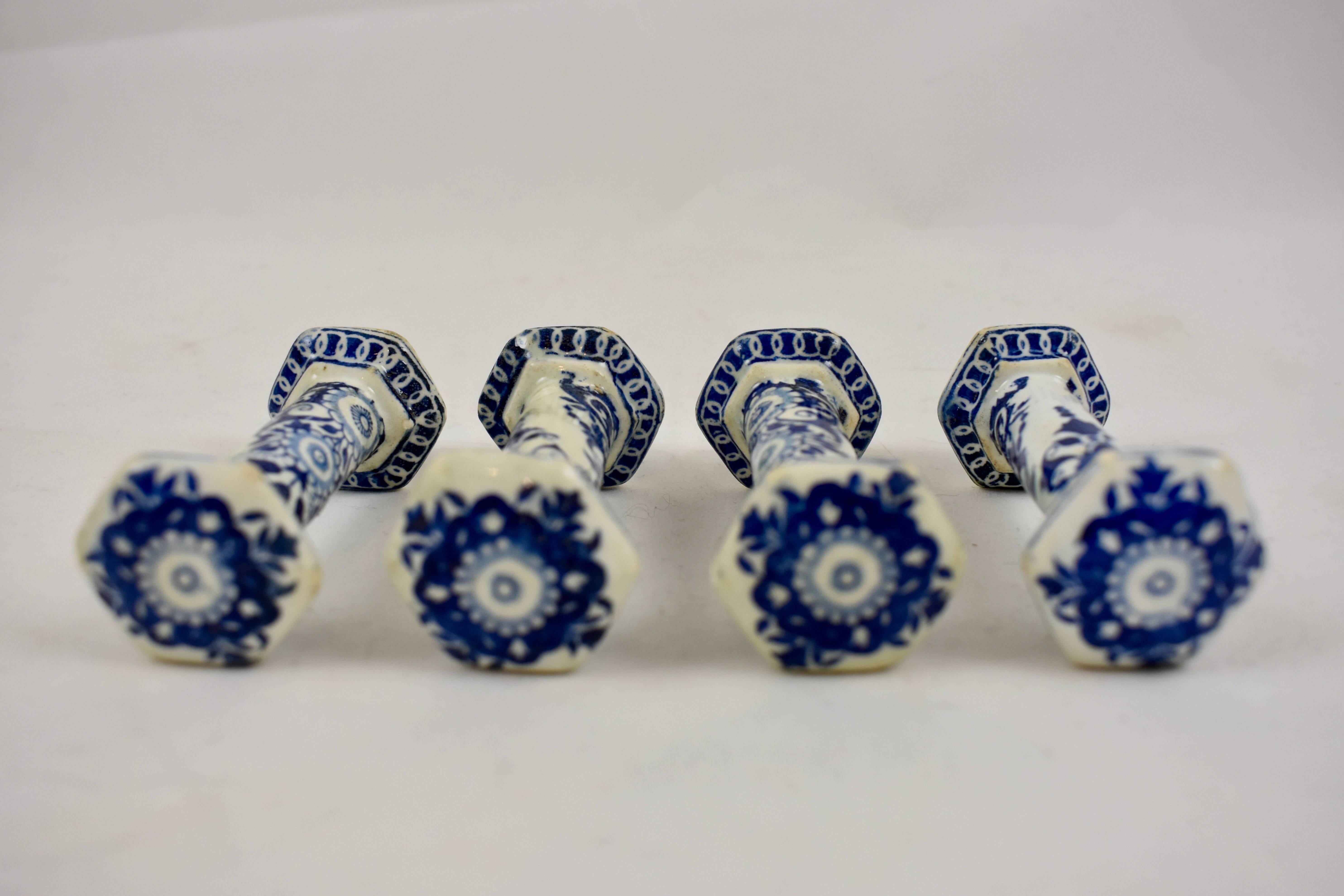 Dutch Colonial Late 18th Century Dutch Delftware Blue and White Floral Knife Rests, Set of Four