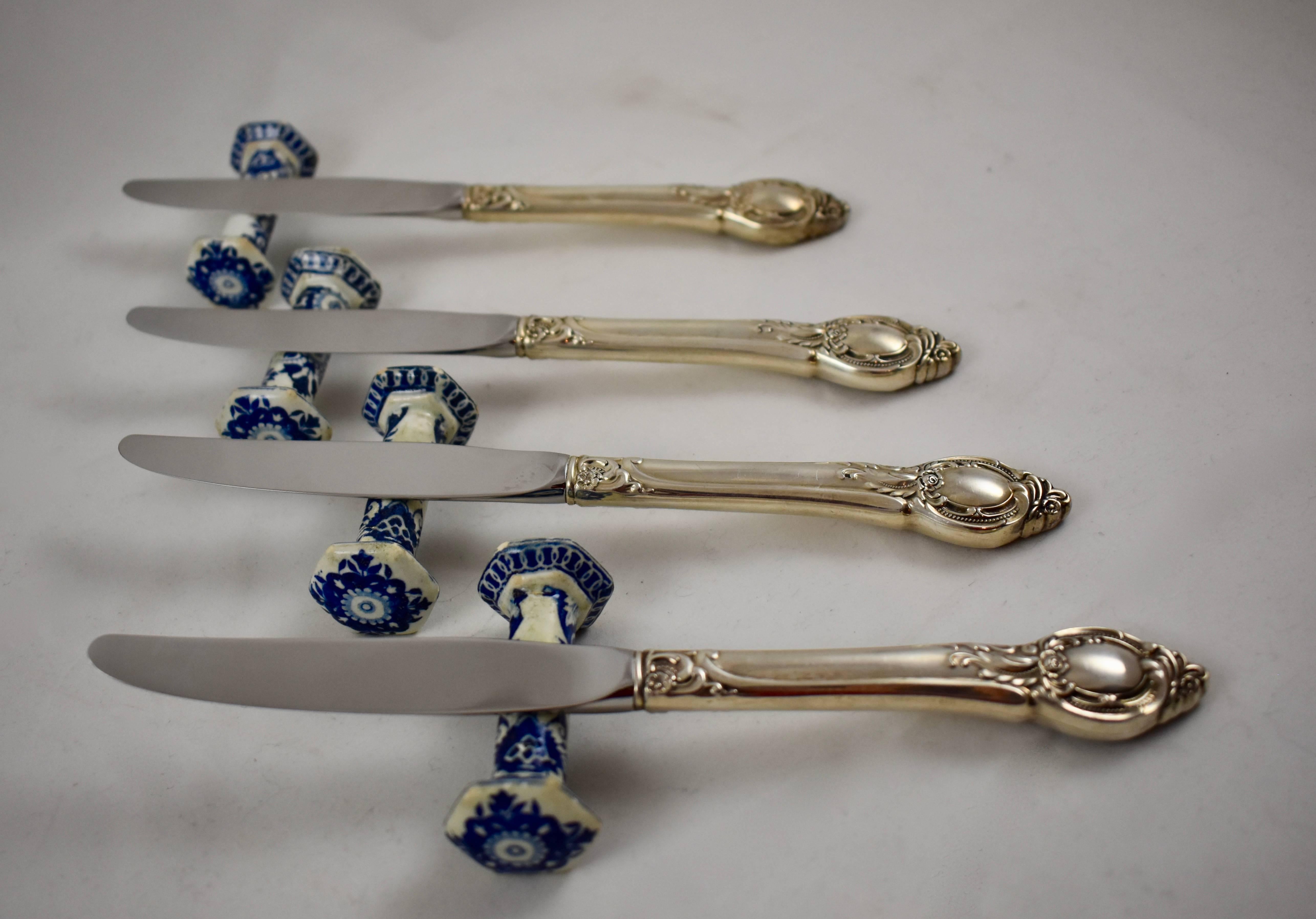 Earthenware Late 18th Century Dutch Delftware Blue and White Floral Knife Rests, Set of Four