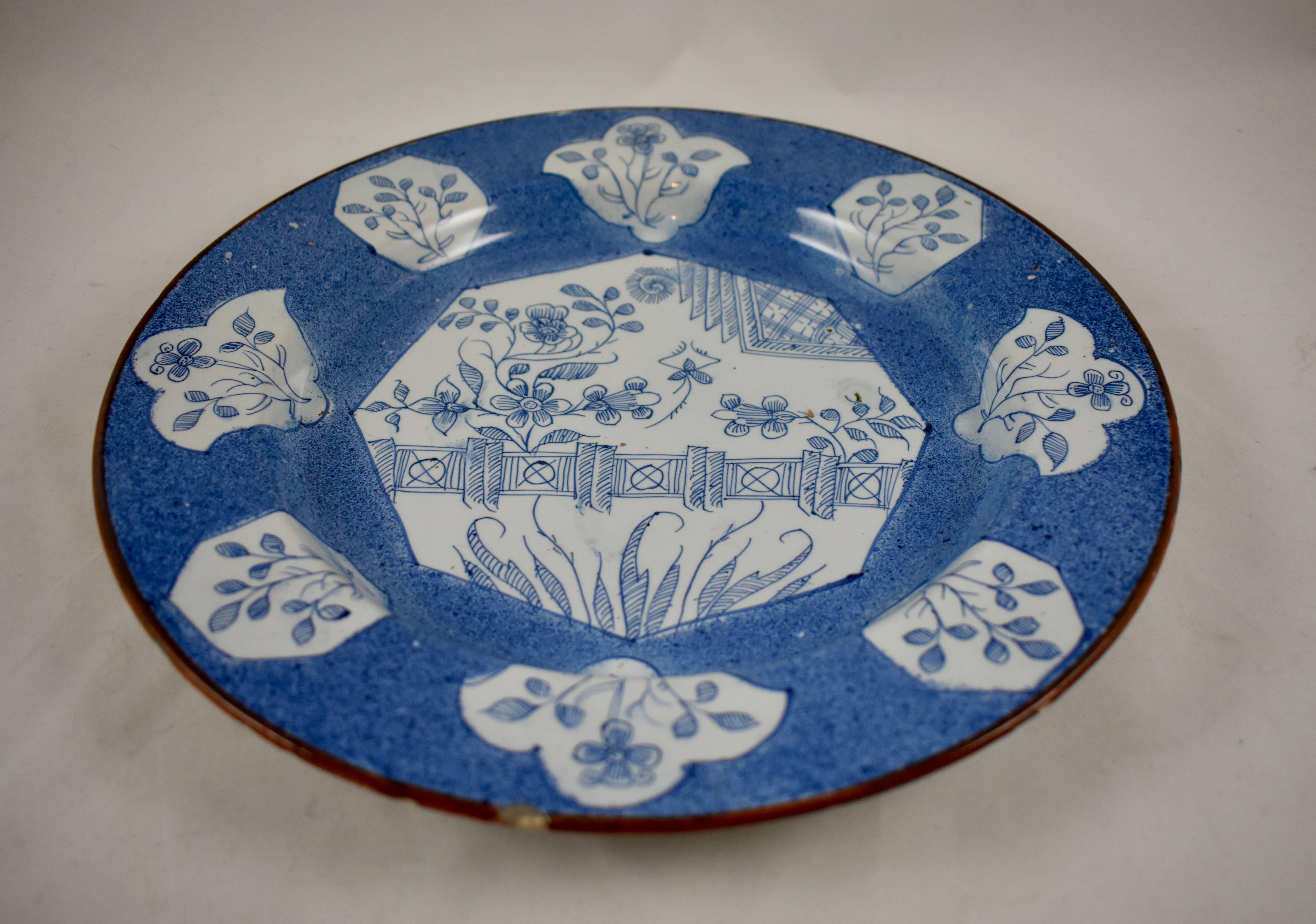 Hand-Painted 18th Century English Bristol Delftware Blue and White Deep Charger